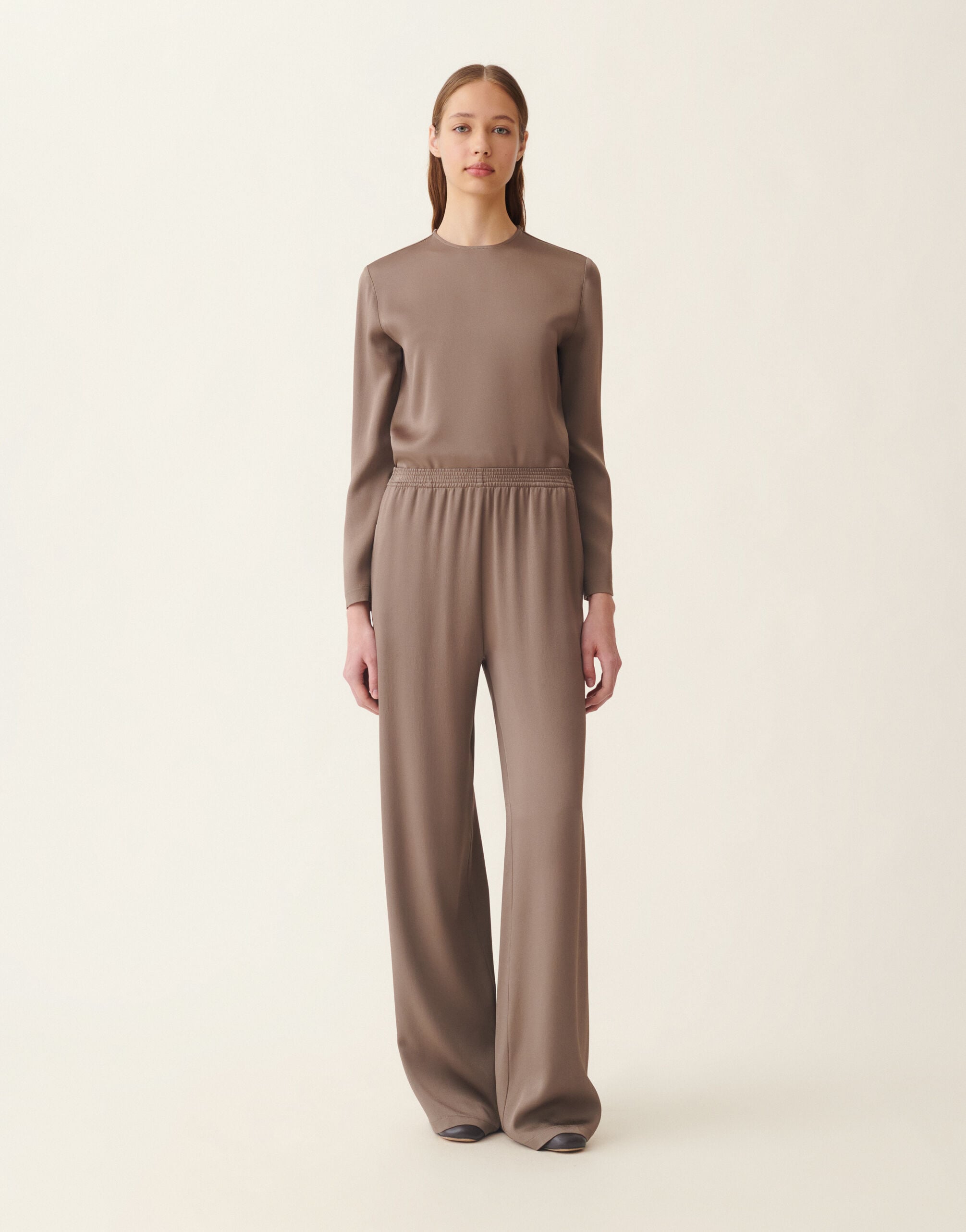 Wide-leg enver satin trousers, falcon Fabiana Filippi Wide-leg enver satin trousers, falcon Falcon PAD216F291D9820000