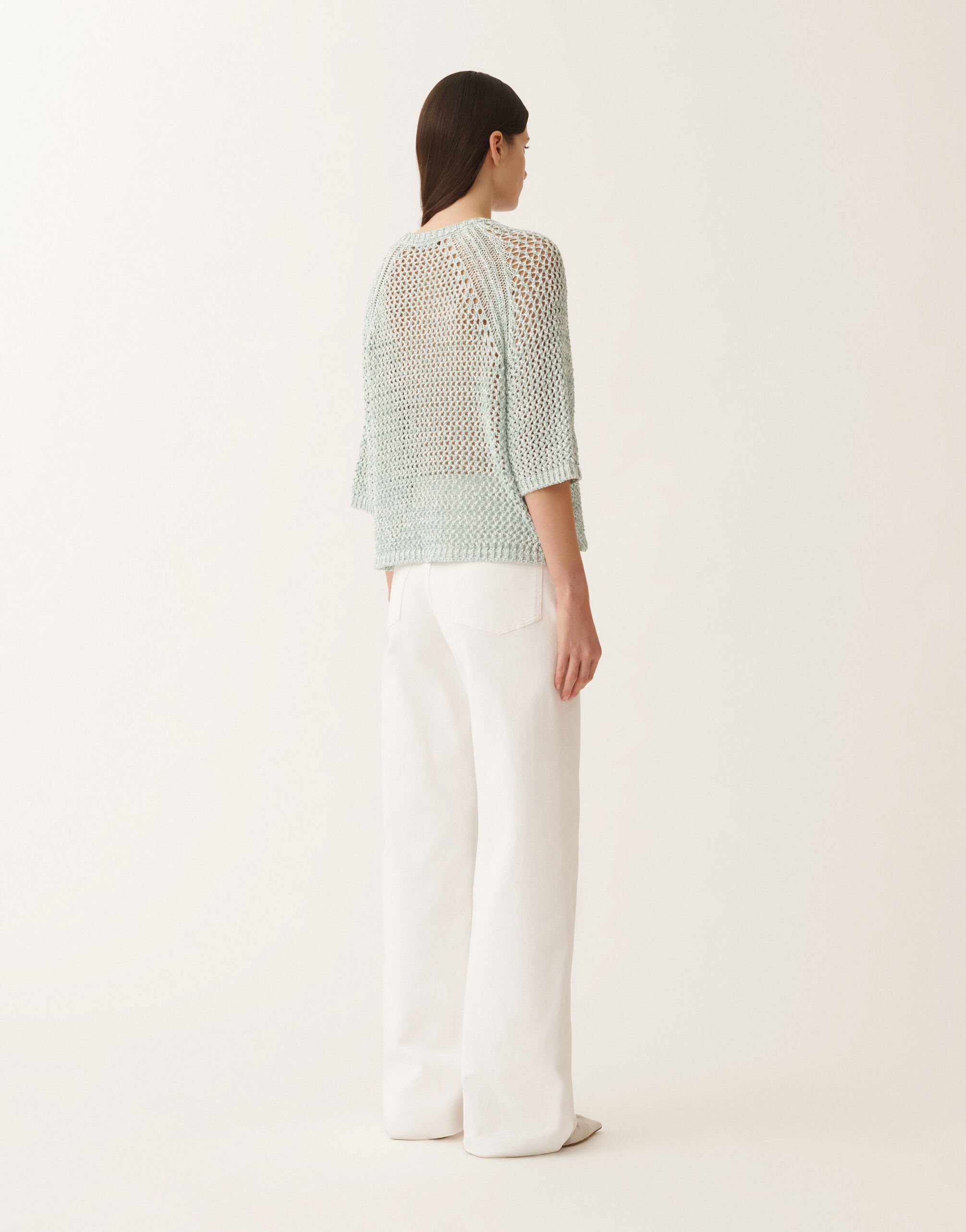 Fabiana Filippi Cotton mesh cape, white and aqua green WHITE/AQUAGREEN MAD275F117L3830000