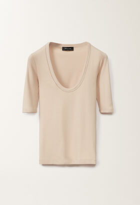 Fabiana Filippi RIBBED JERSEY U NECK SHORT SLEEVE T-SHIRT WITH FILO DIAMANTE SAND TPD265F773L2350000
