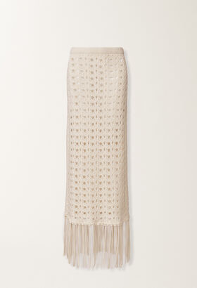Fabiana Filippi Platinum skirt with fringes, raffia WHITE GND215F402L5980000