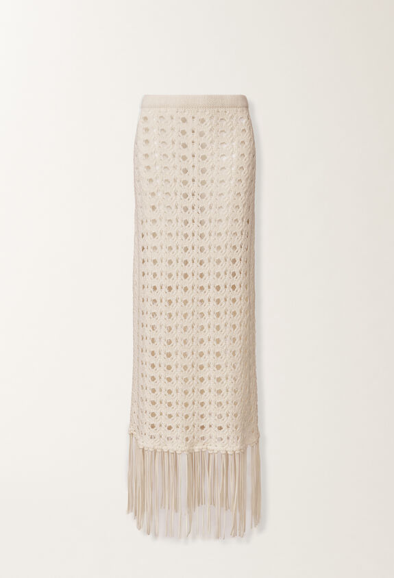 Fabiana Filippi Platinum skirt with fringes, raffia WHITE GND215F402L5980000