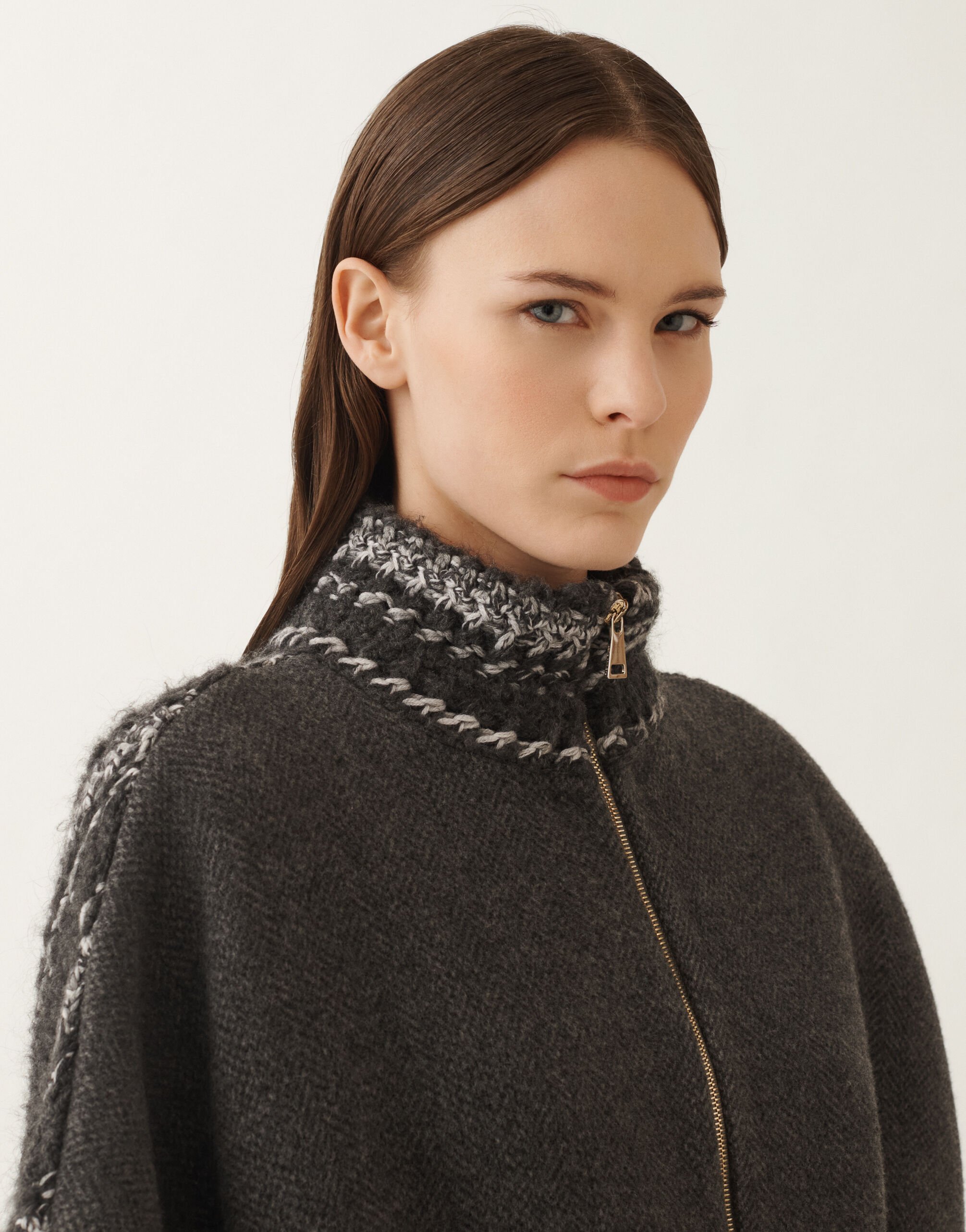 Fabiana Filippi Cape in soft double chevron, grey Grey CTD225F726L7020000