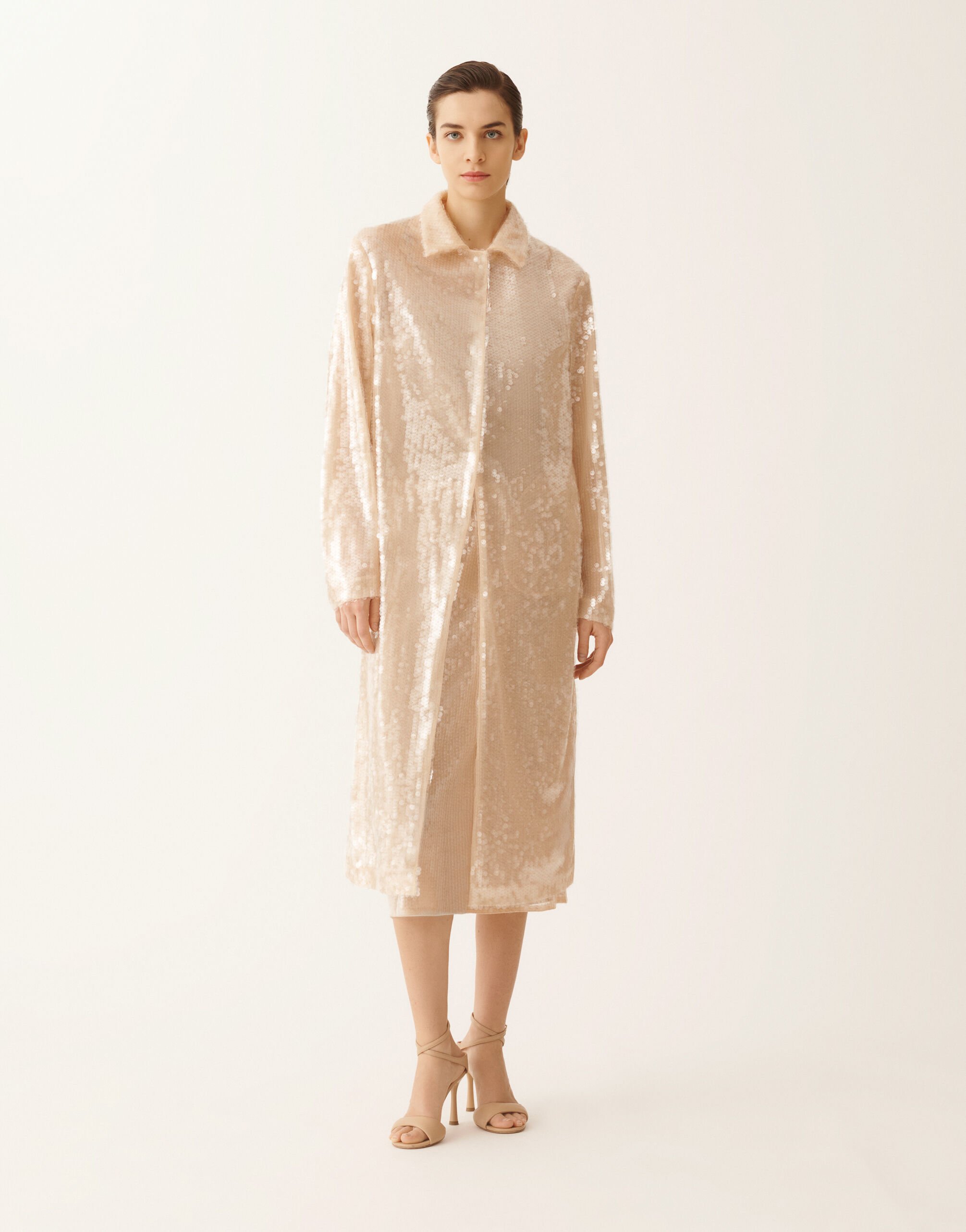 Fabiana Filippi Water-effect sequin coat, nude Nude CTD266F255L7930000