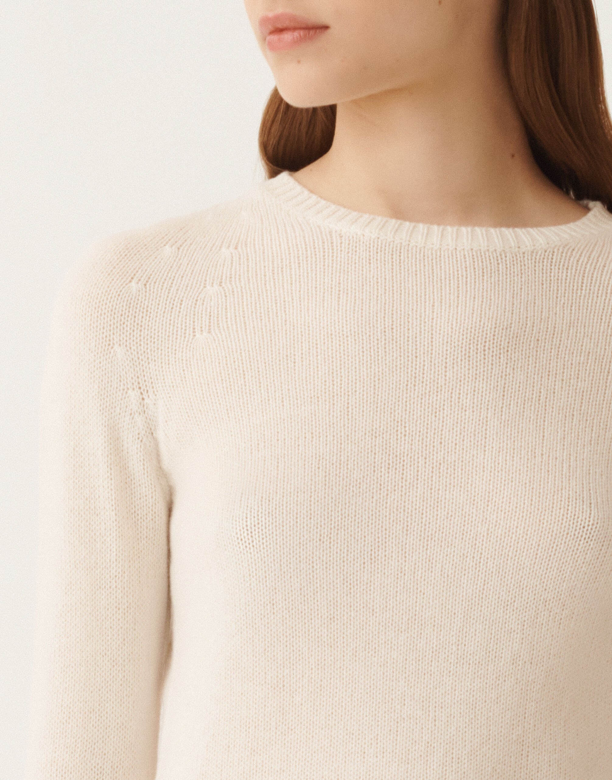 FABIANA FILIPPI ホワイト五分袖セーター Seamless pullover in brushed cashmere, white for Women