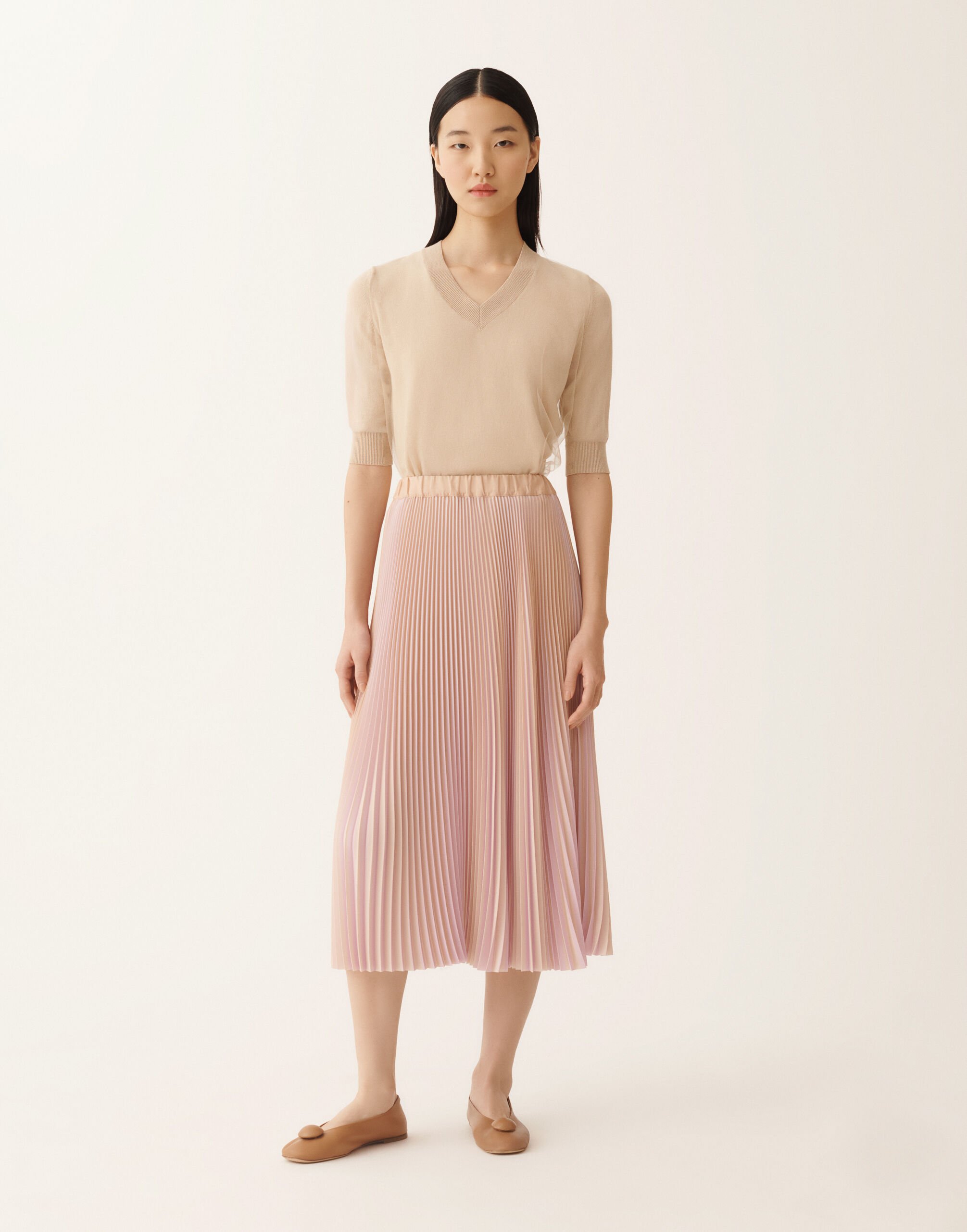 Fabiana Filippi Bicolor Satin-Plissé-Rock in Ahorn und Rosa Rosa GND266F405L7510000