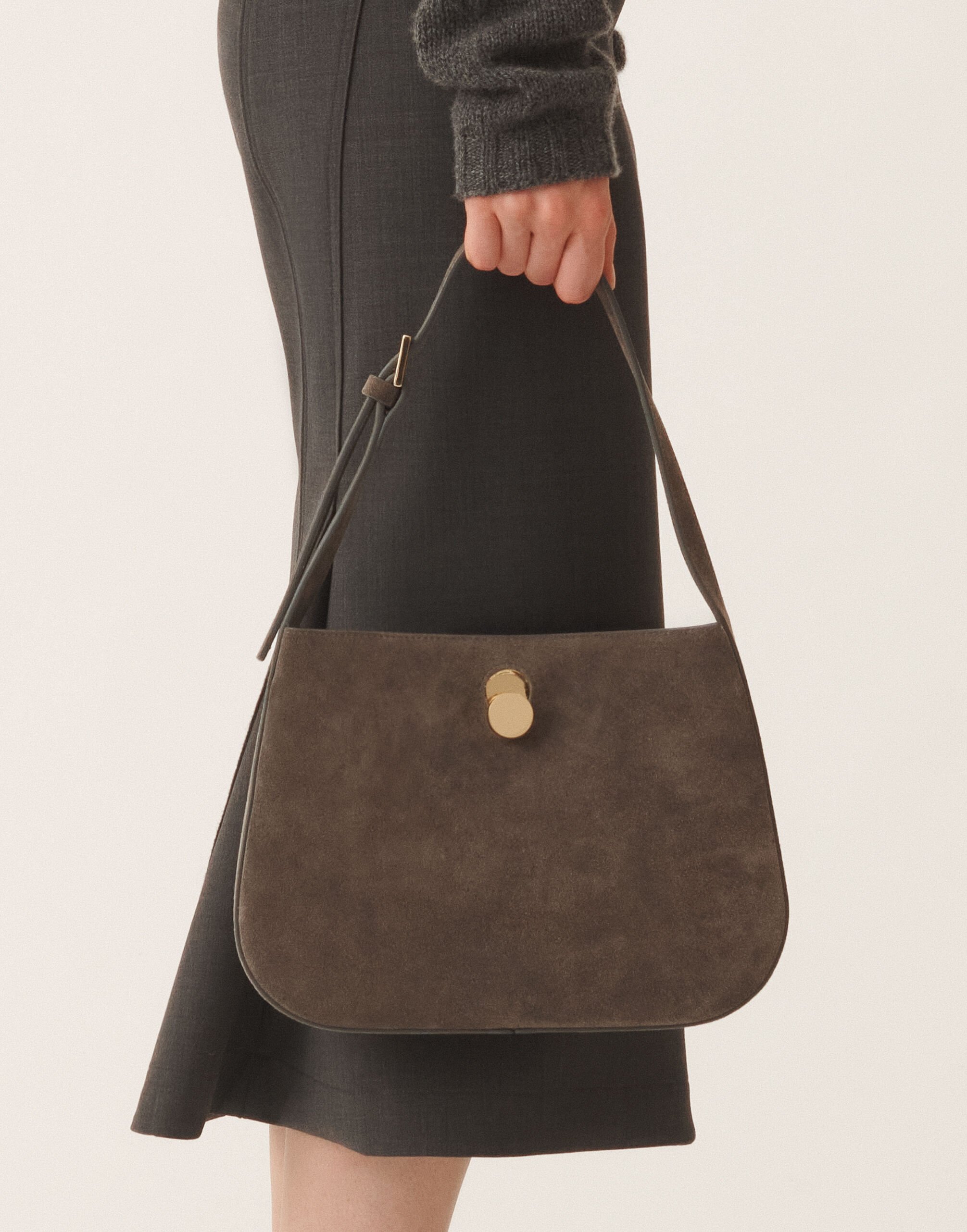 Small Eclissi hobo bag in suede, smoke for Women | Fabiana Filippi®