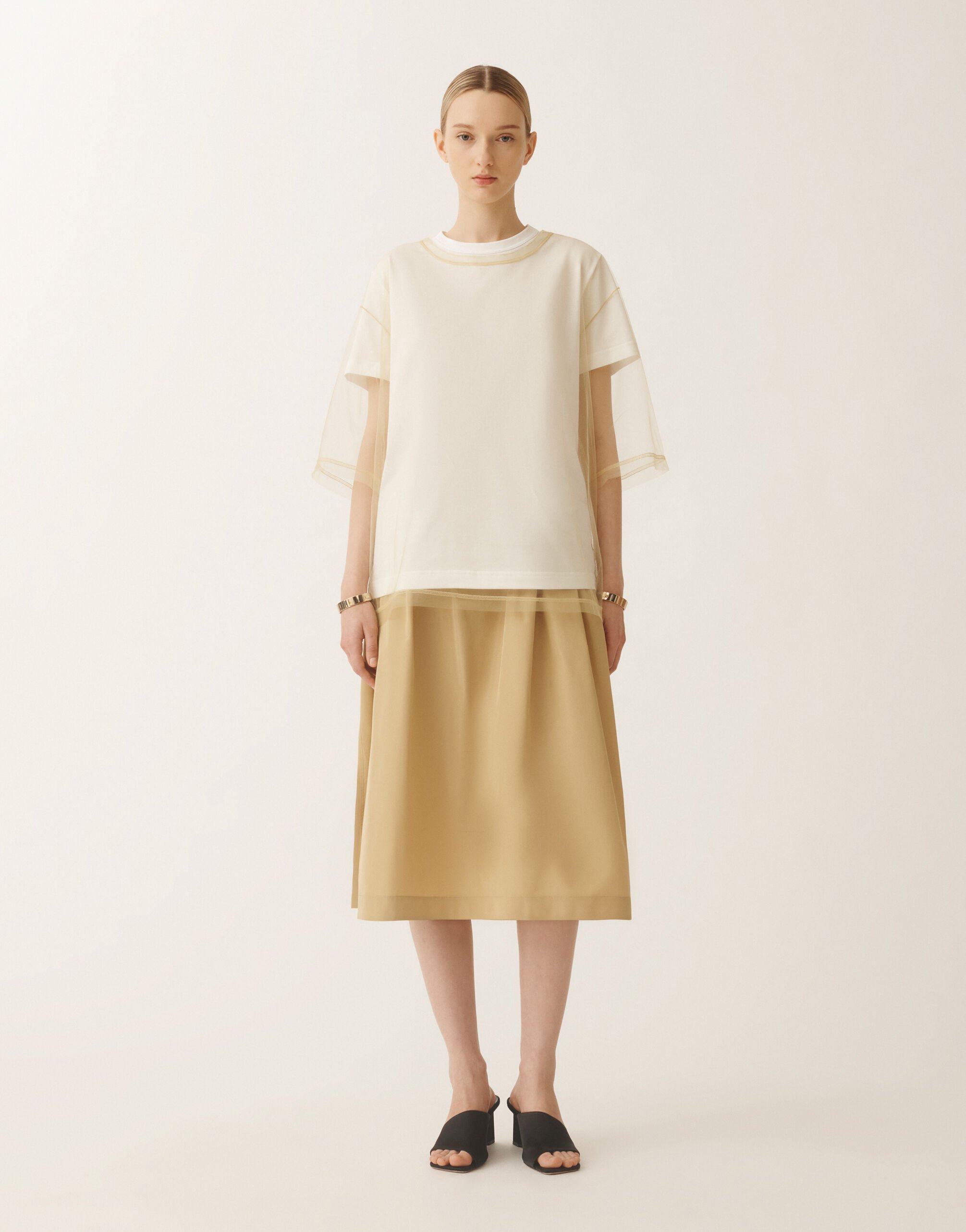 Fabiana Filippi Jersey and tulle T-shirt, gold YELLOW JED265F116L2490000