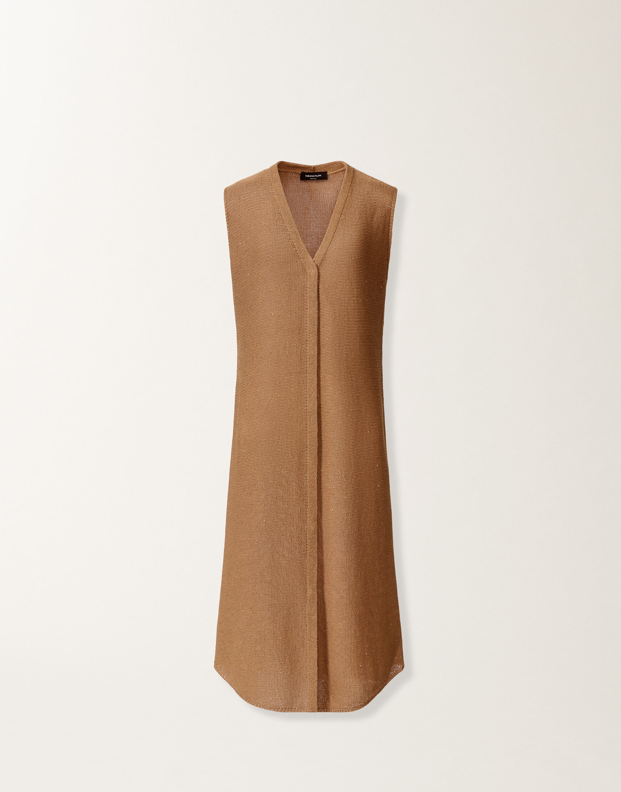 Fabiana Filippi Cardigan vest in cotton and linen with sequins, wicker WICKER MAD276F470D2730000