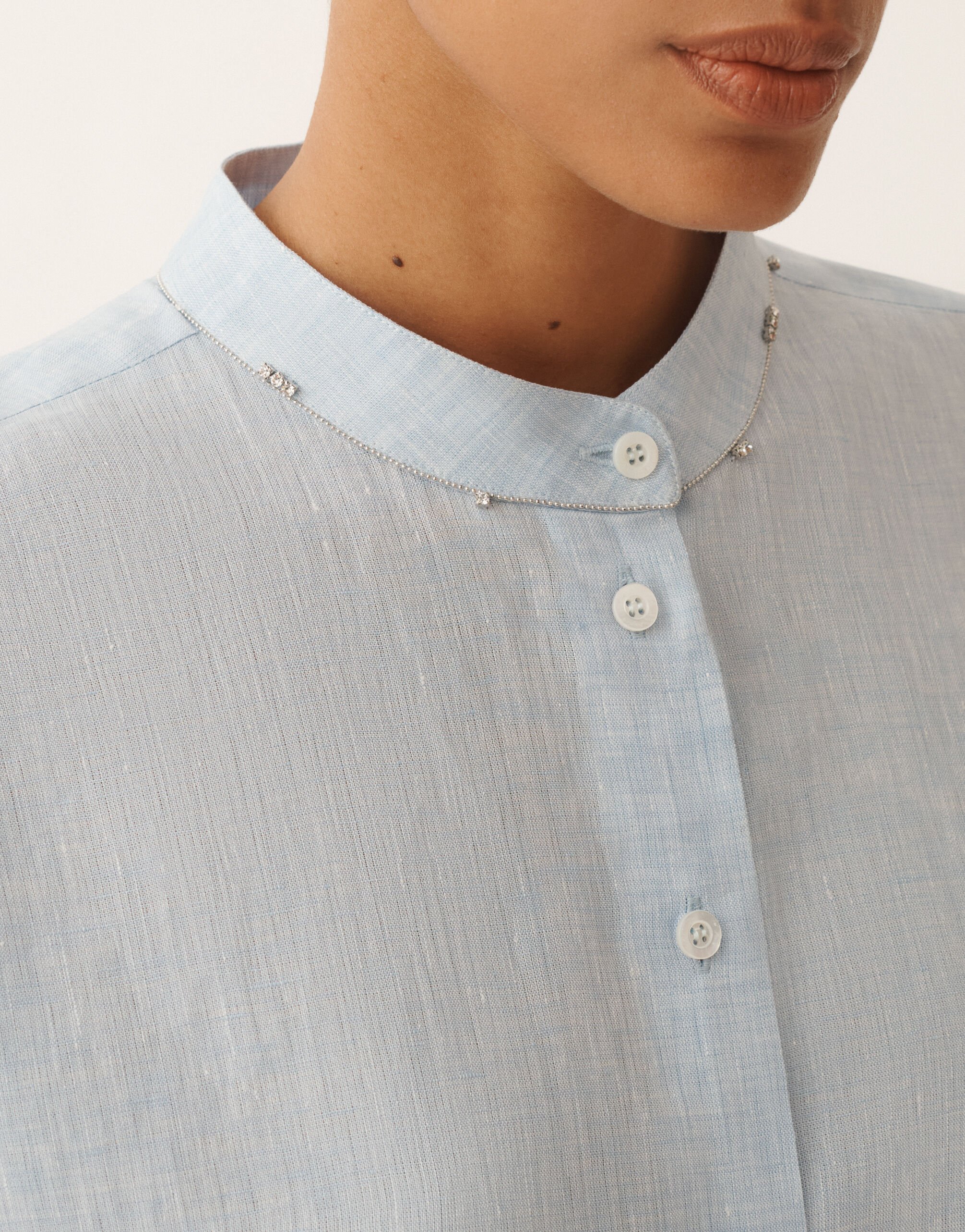 Camicia senza maniche in tela di lino, azzurro cielo Fabiana Filippi Camicia senza maniche in tela di lino, azzurro cielo AZZURRO CIELO CAD276F762M1630000