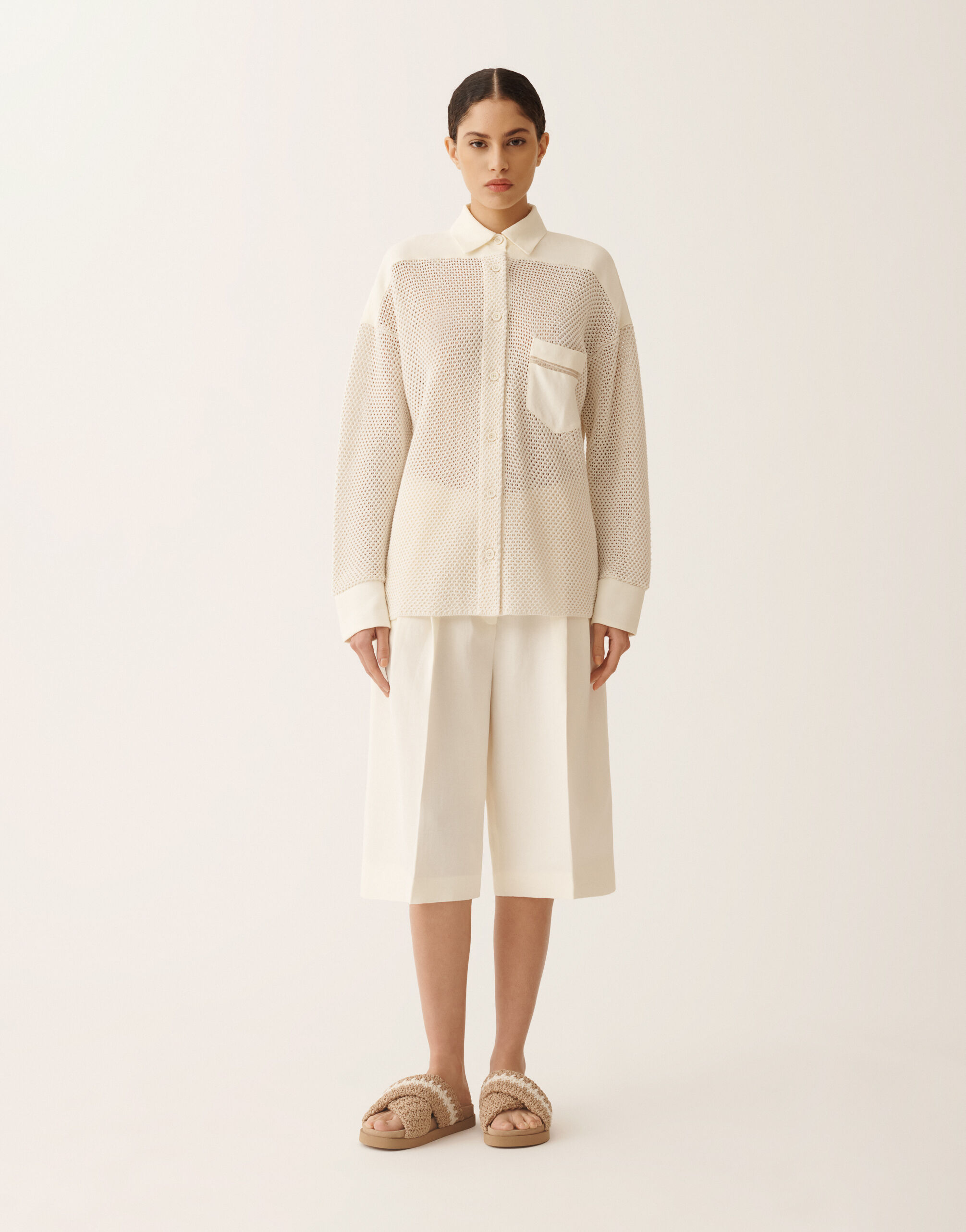 FABIANA FILIPPI リネン カットソー ブラウス モニーレ 麻 44 Shirt in organic cotton with lustrous viscose, butter for Women