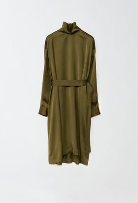 Fabiana Filippi VISCOSE SATIN DRESS WITH HIGH COLLAR AND SELF BELT GREEN CAD214F267D6140000