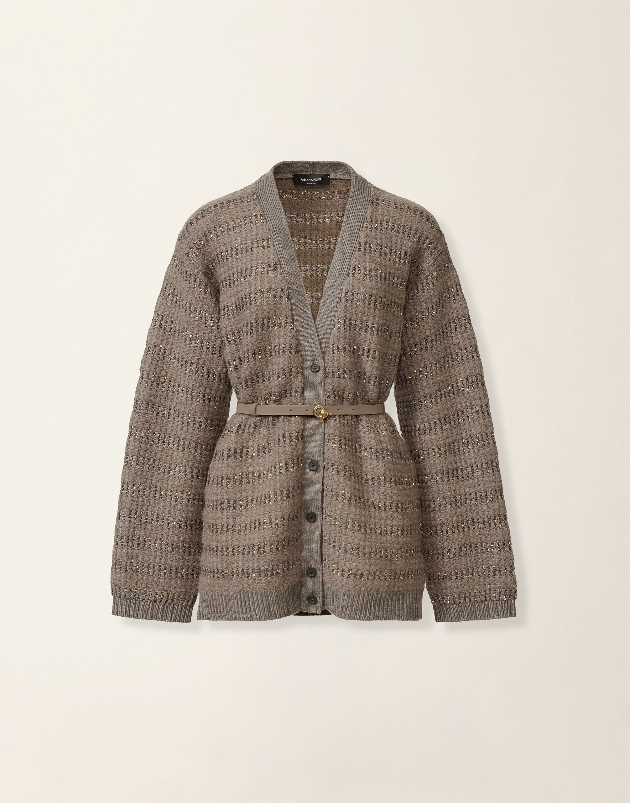 Platinum and mohair cardigan with sequin stripes, falcon Fabiana Filippi Platinum and mohair cardigan with sequin stripes, falcon Falcon MAD226F453M420M093
