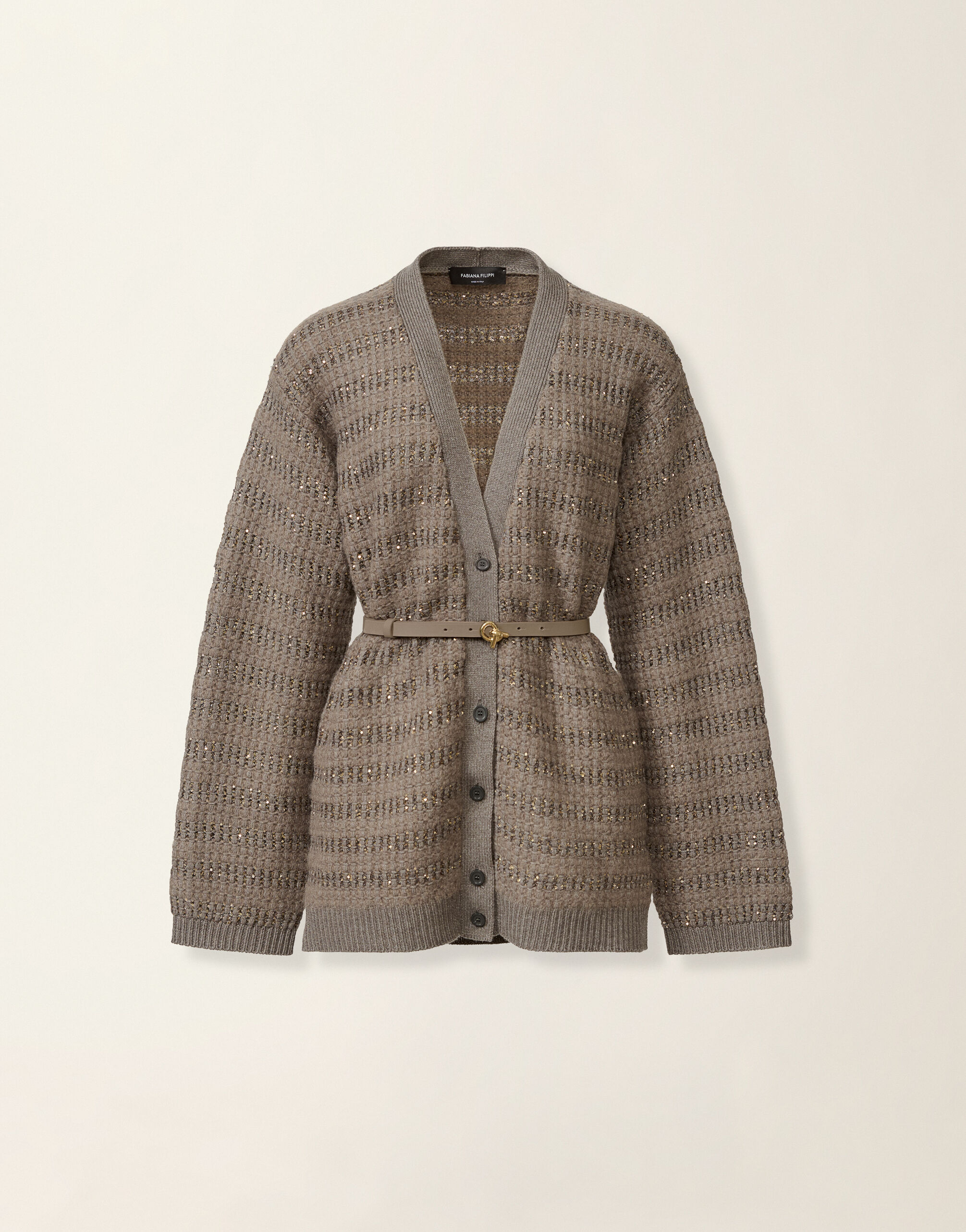 Platinum and mohair cardigan with sequin stripes, falcon Fabiana Filippi Platinum and mohair cardigan with sequin stripes, falcon Falcon MAD226F453M420M093