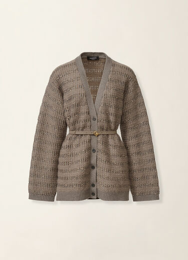 Platinum and mohair cardigan with sequin stripes, falcon Fabiana Filippi Platinum and mohair cardigan with sequin stripes, falcon Falcon MAD226F453M420M093