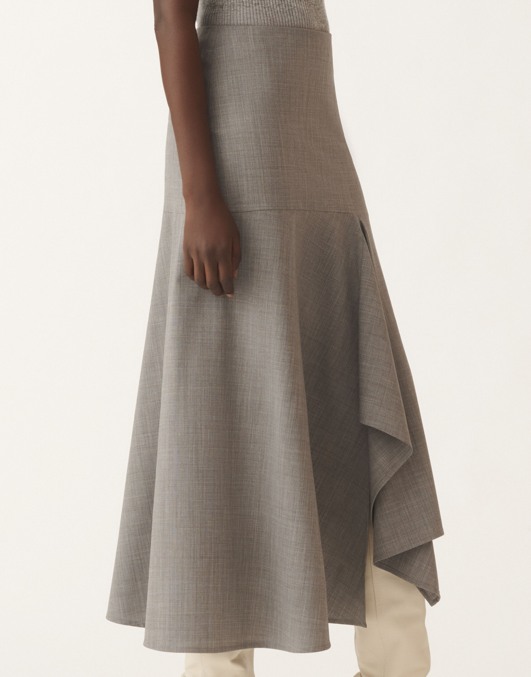 Fabiana Filippi Cool wool asymmetrical skirt, melange rock GREY GND215F414D6200000