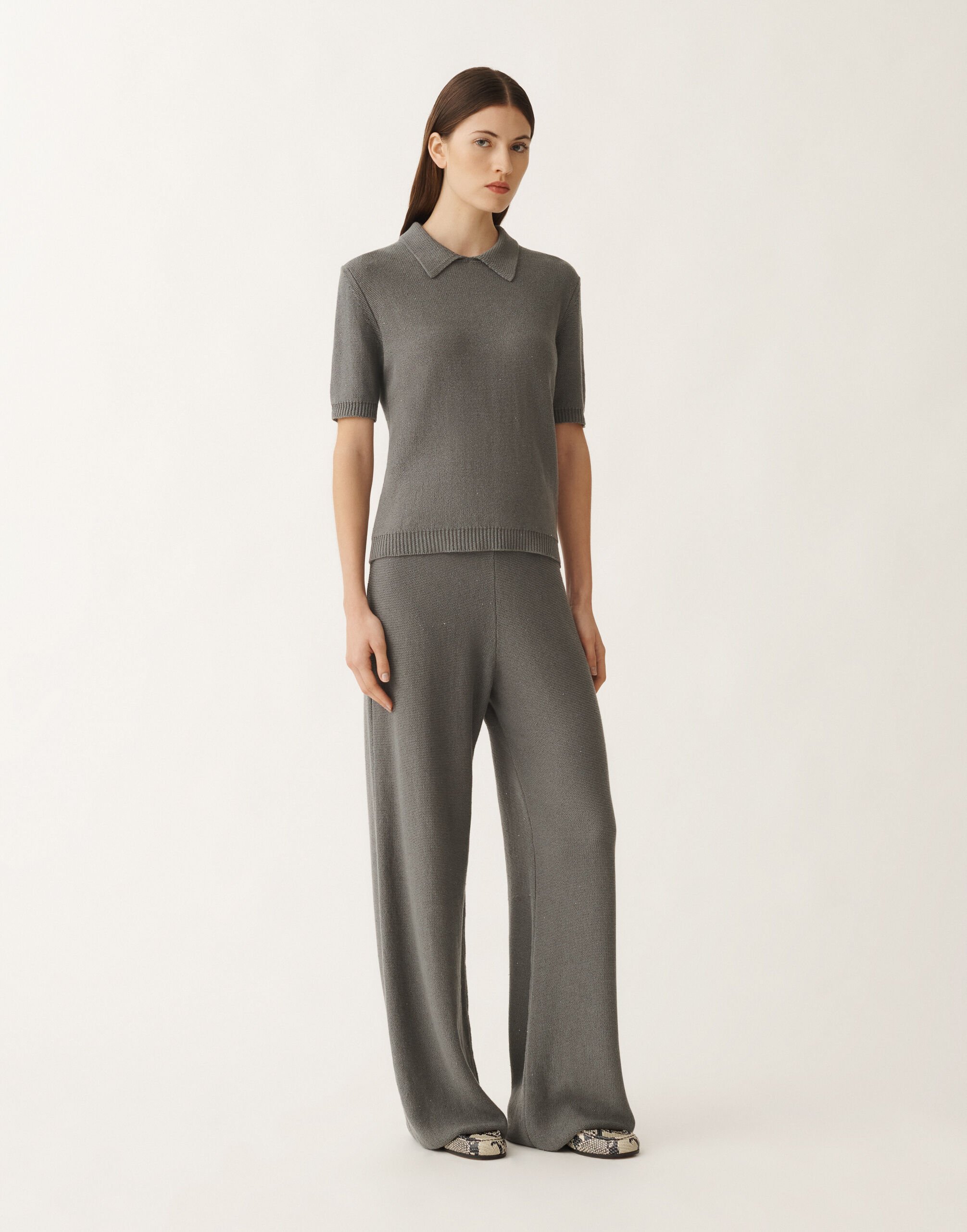 Fabiana Filippi Cotton and linen sweater with sequins, lead GREY MAD265F004D2730000
