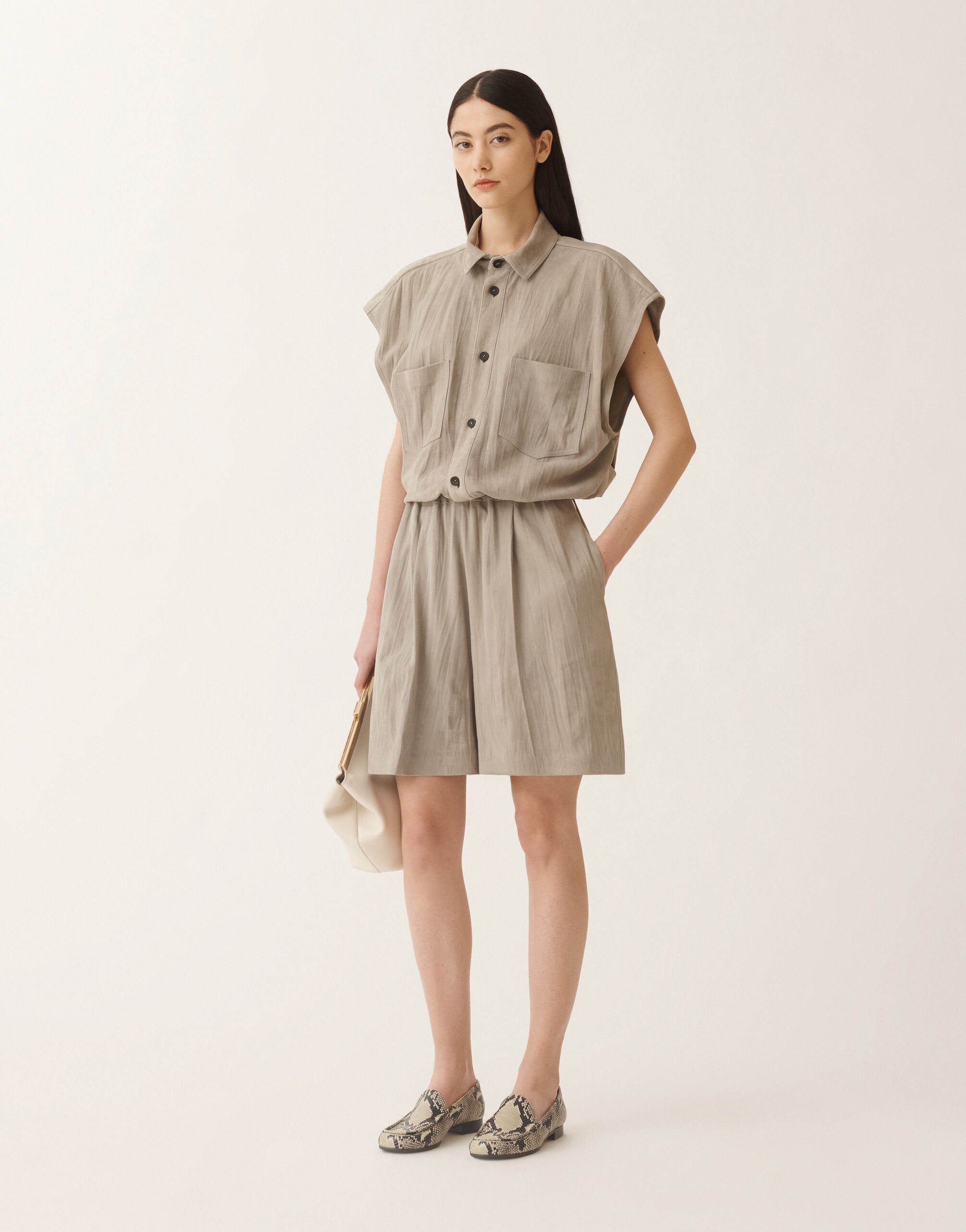 Fabiana Filippi Pleated suede shorts, clay CLAY PLD275F760D8620000