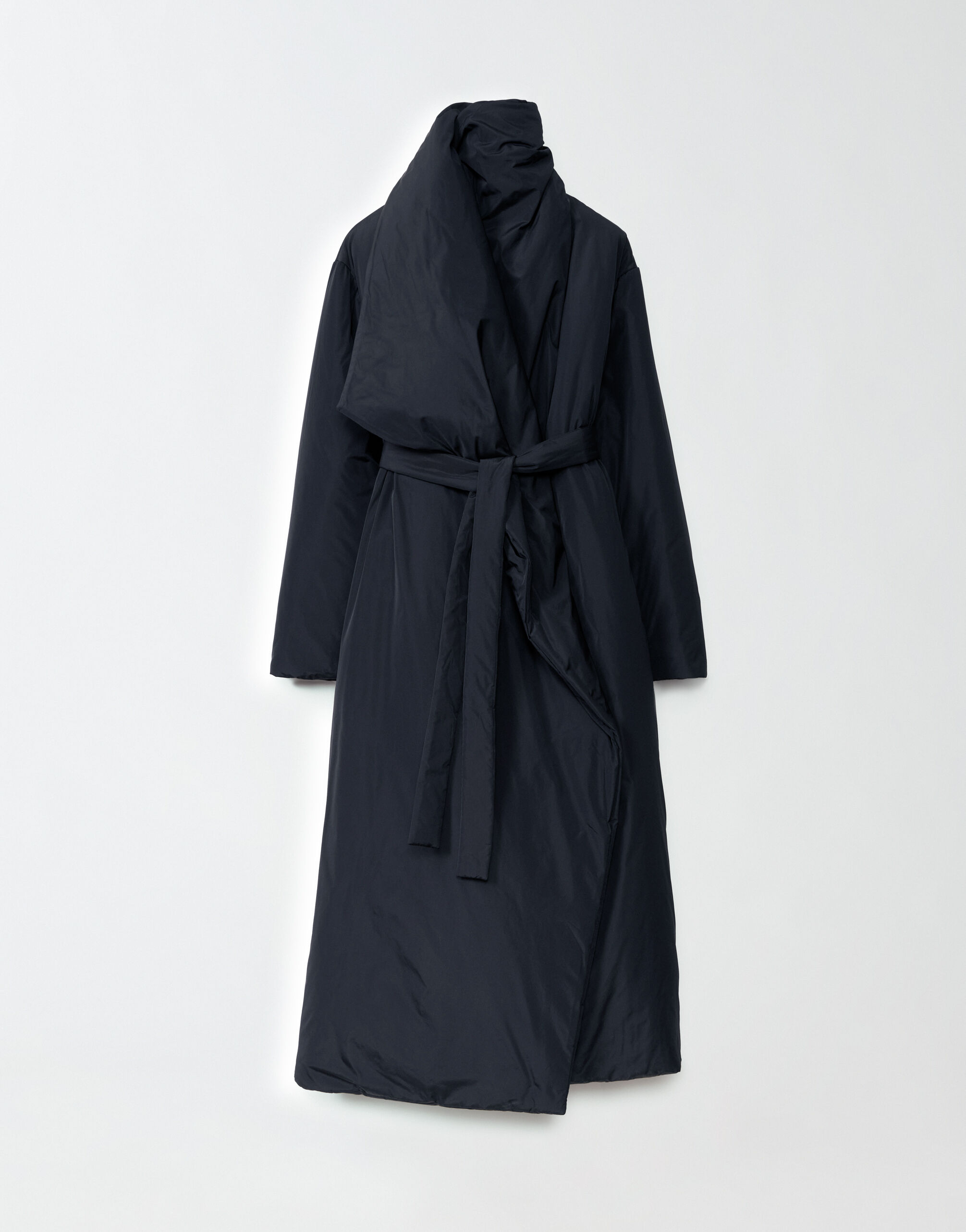 TECH TAFFETA PADDED TOPCOAT WITH FOULARD EFFECT COLLAR