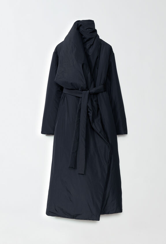Fabiana Filippi TECH TAFFETA PADDED TOPCOAT WITH FOULARD EFFECT COLLAR BLUE CTD224F737D2600000