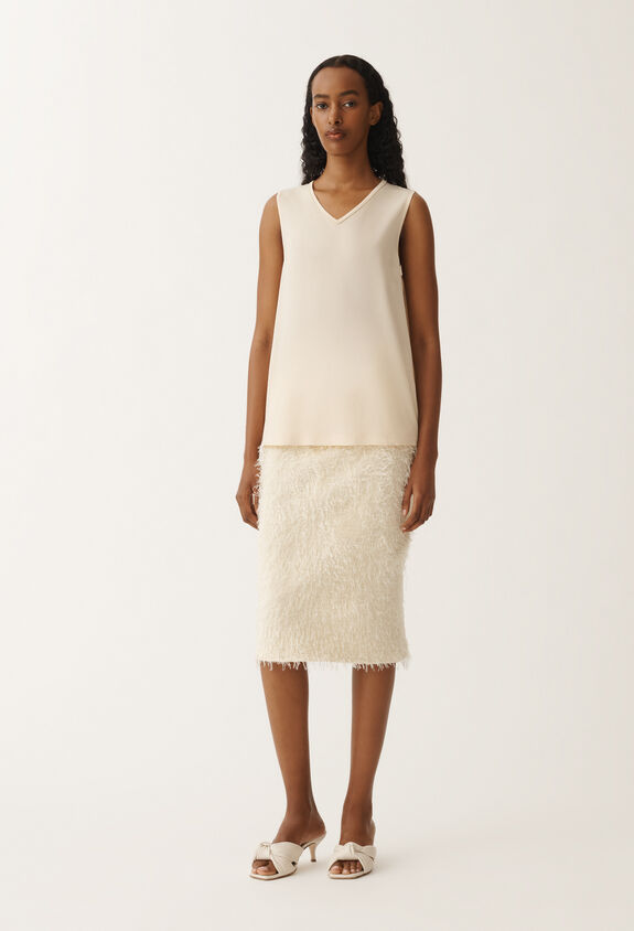 Fabiana Filippi SABLE' V NECK TOP WITH FILO DIAMANTE WHITE TPD265F773L2350000