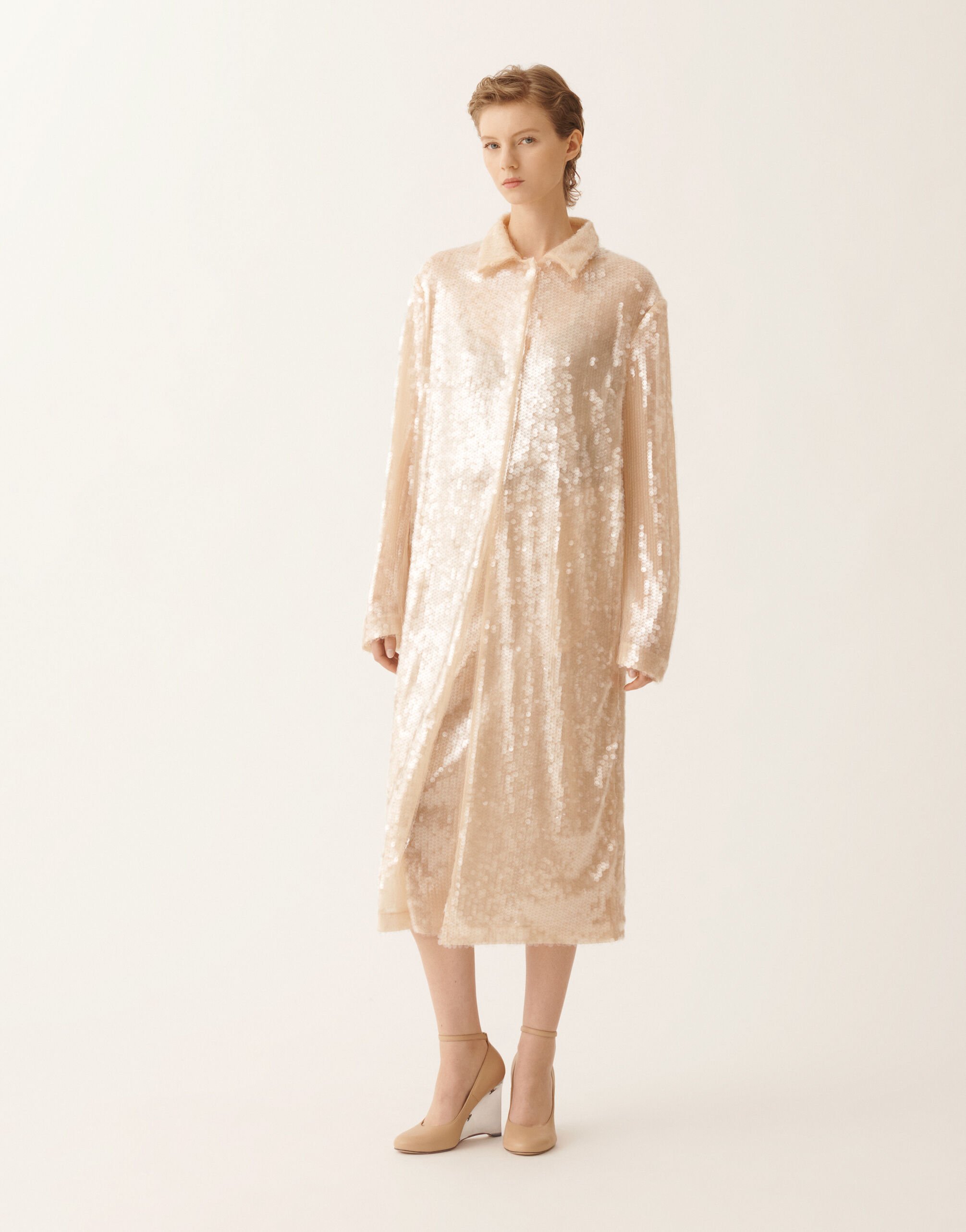 Fabiana Filippi Water-effect sequin coat, nude Beige CTD266F255L7930000