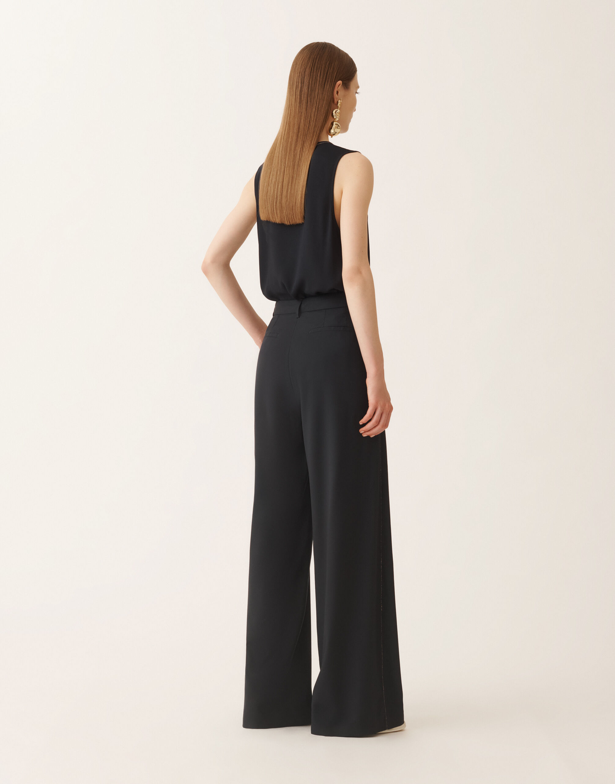 Fabiana Filippi Spoleto trousers in bi-stretch fresco wool, midnight blue Blue PAD225F307L6710000