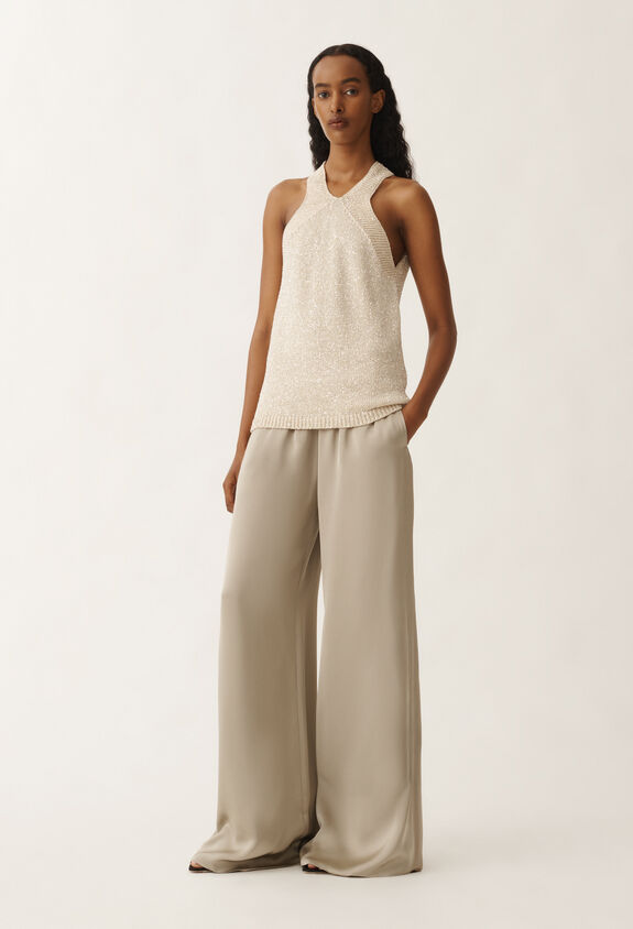 Fabiana Filippi Cotton knitted vest top with sequins, vanilla VANILLA MAD275F552L3310000