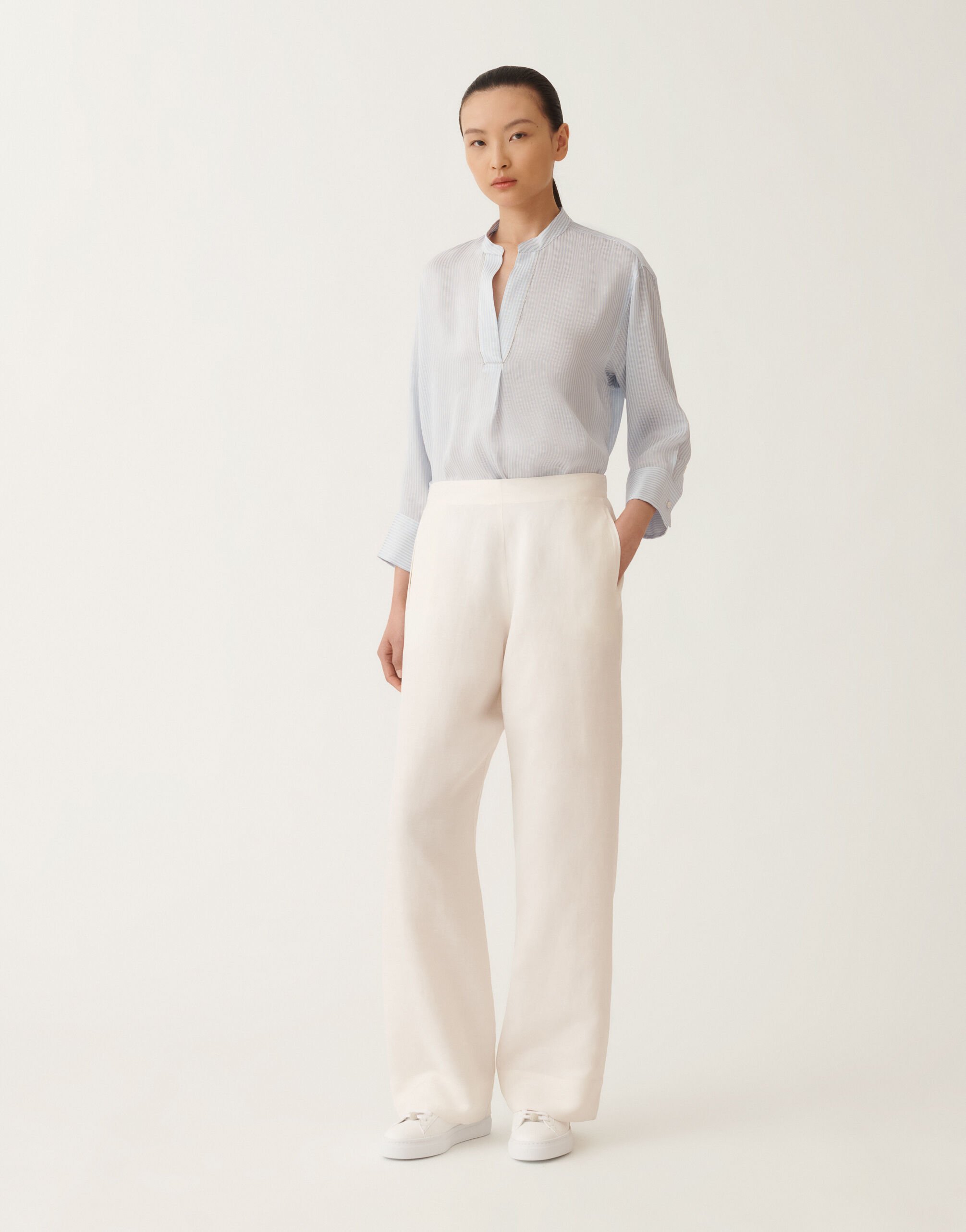 Fabiana Filippi Linen and viscose trousers, light sand BUTTER WHITE PADC02F400H5480000