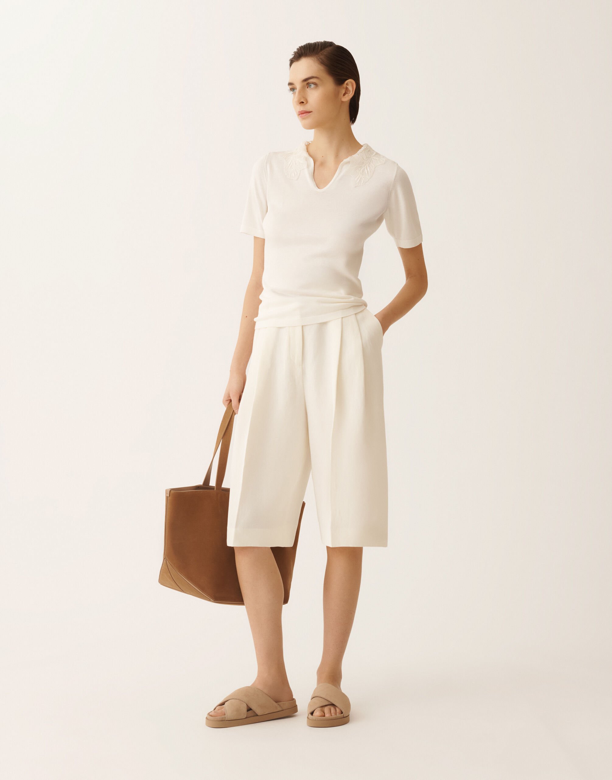 Fabiana Filippi Fluid linen and viscose Bermuda shorts, in a butter hue BUTTER PAD276F794M1500000