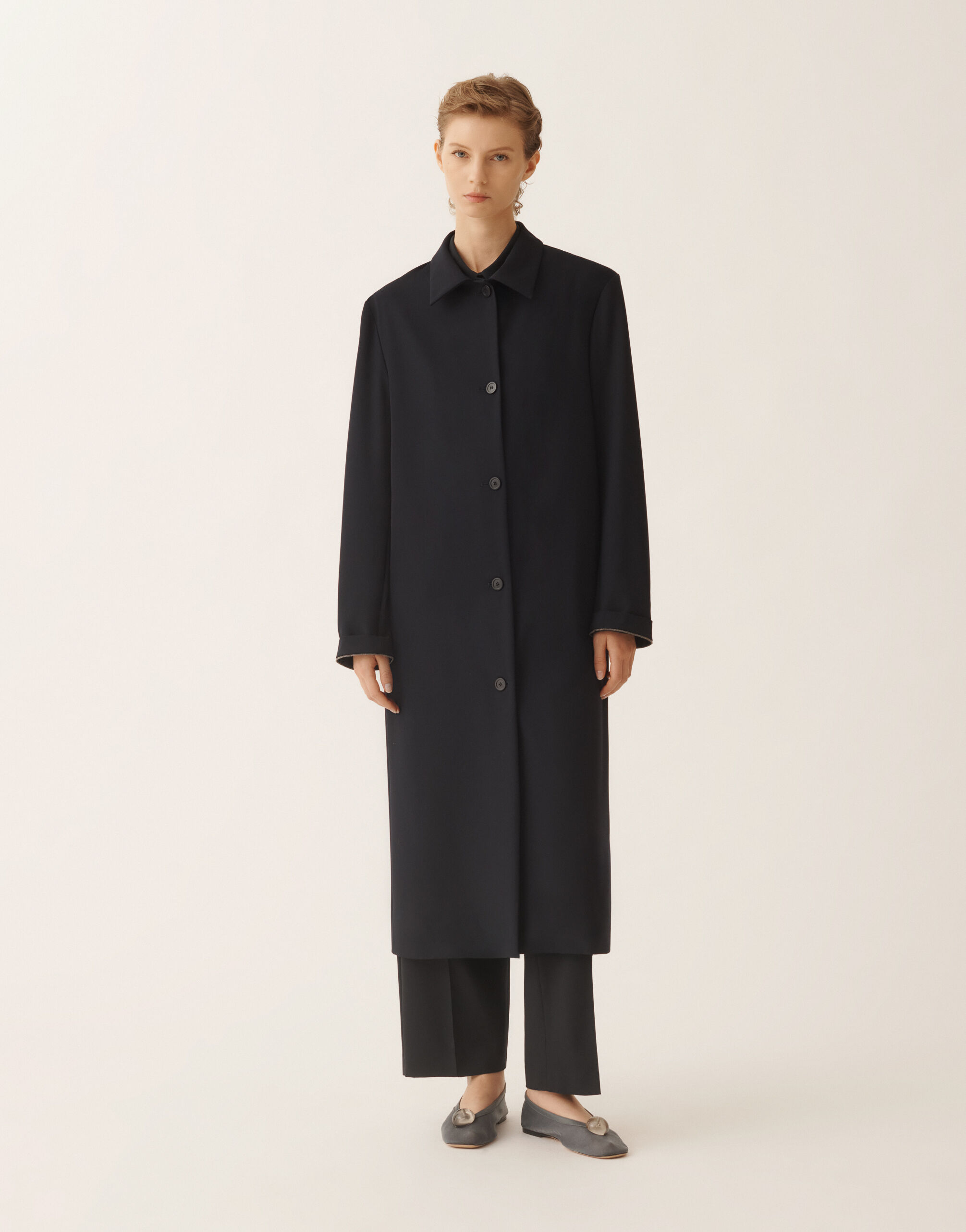 Midnight blue techno tailoring coat for Women | Fabiana Filippi®
