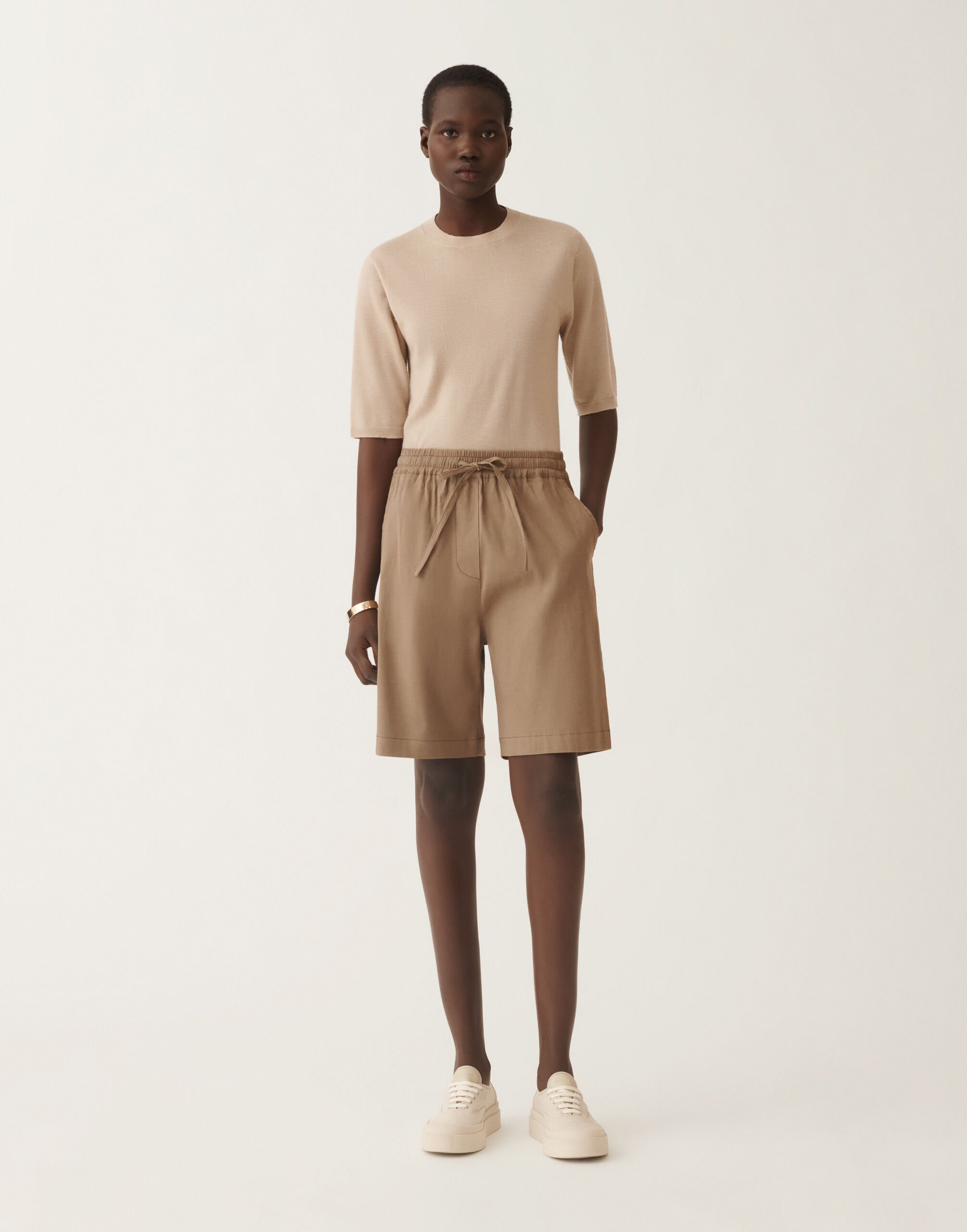 Fabiana Filippi Stretch viscose and linen shorts, taupe TAUPE PADC02F412H5490000