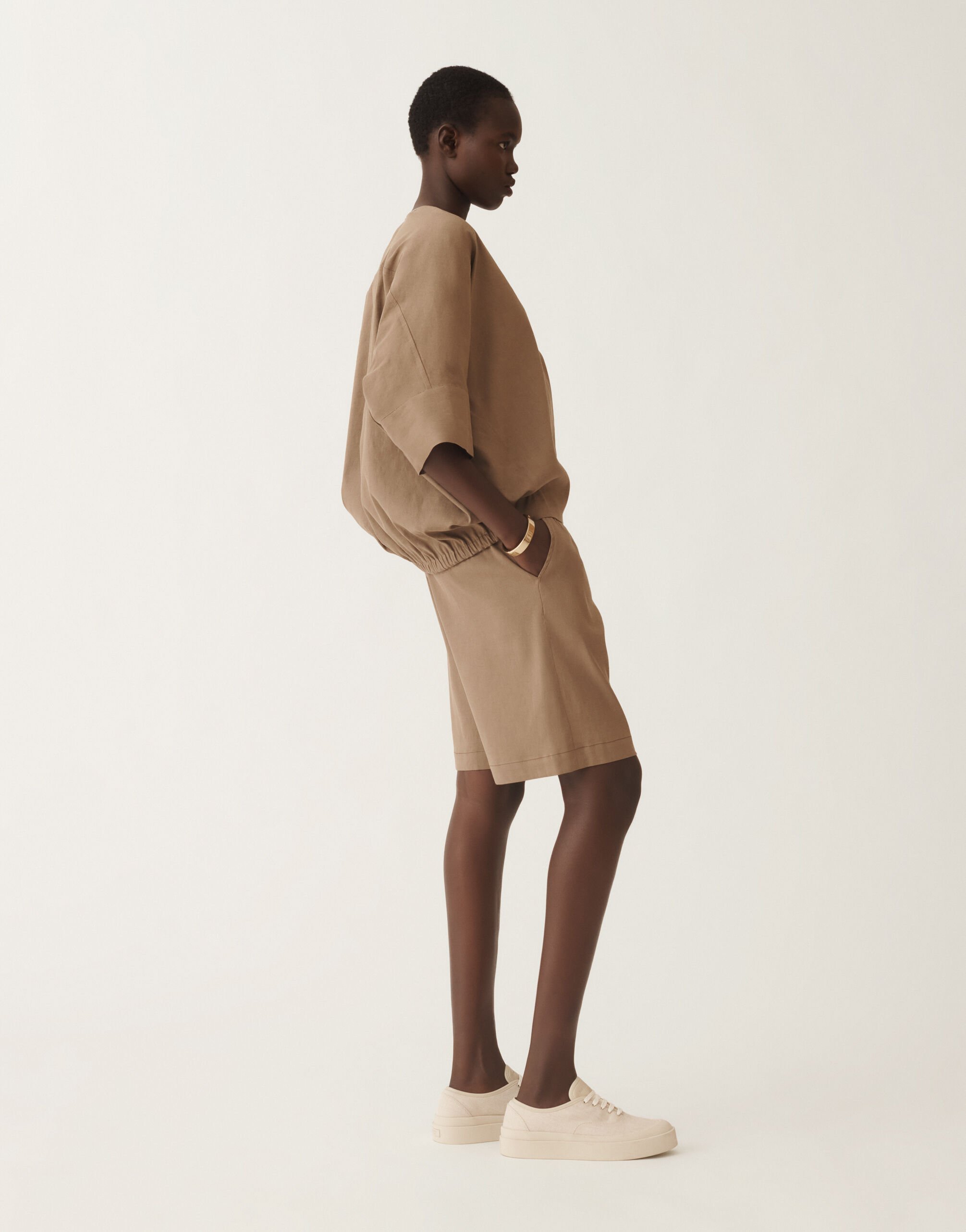 Fabiana Filippi Stretch viscose and linen shorts, taupe TAUPE PADC02F412H5490000