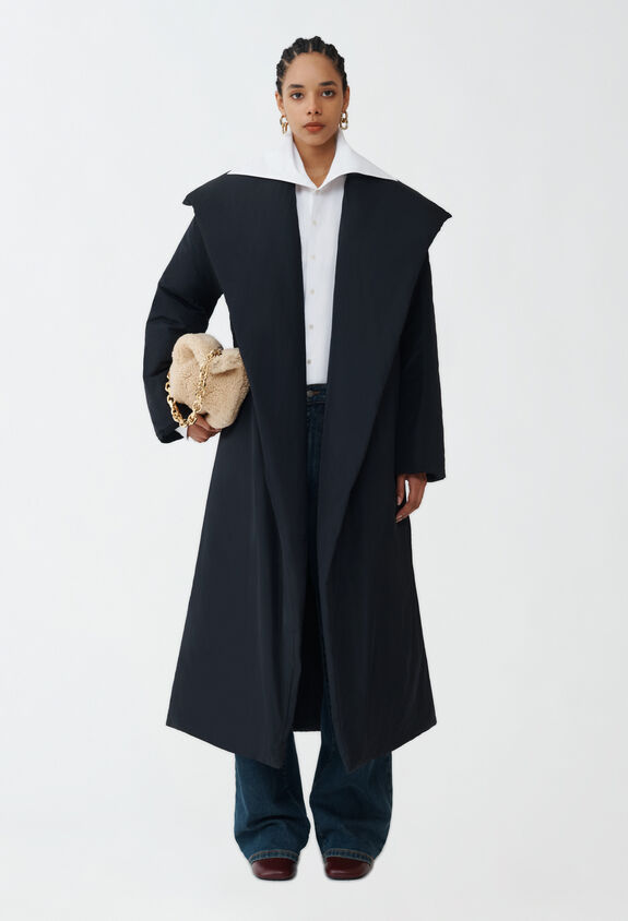 Fabiana Filippi TECH TAFFETA PADDED TOPCOAT WITH FOULARD EFFECT COLLAR BLUE CTD224F737D2600000