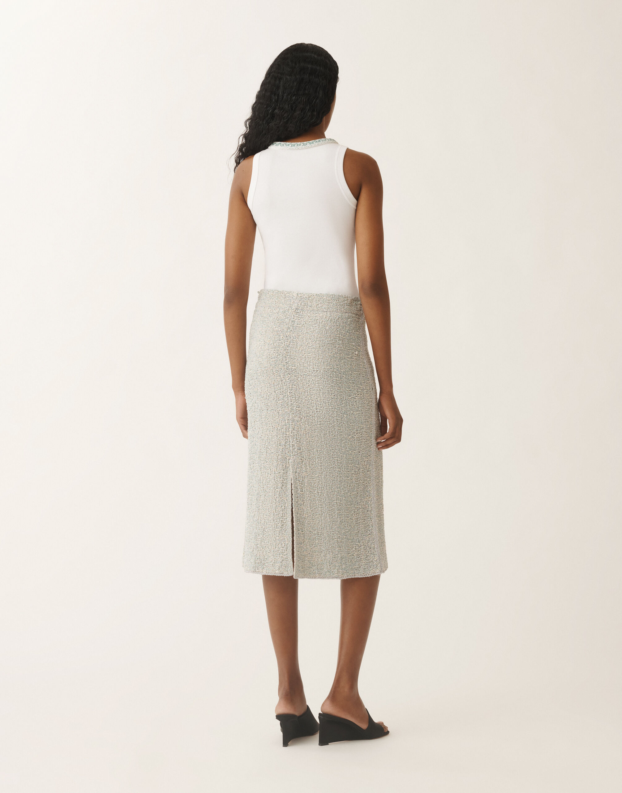 Fabiana Filippi Lurex knit tweed skirt, aqua green and vanilla VANILLA/AQUAGREEN GND275F778L3660000