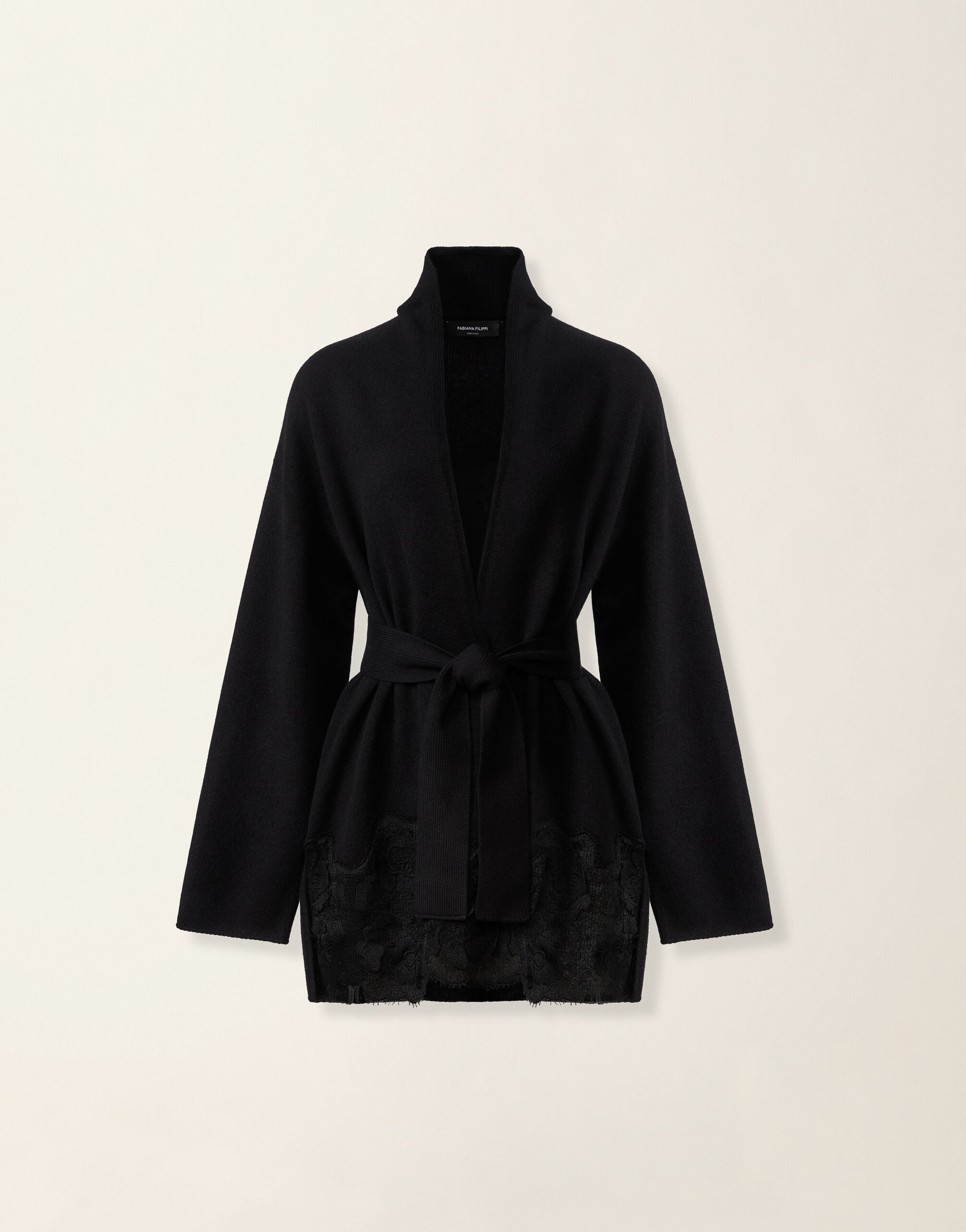 Fabiana Filippi Platinum cardigan with lace hem, black Black MAD226F496M4460000