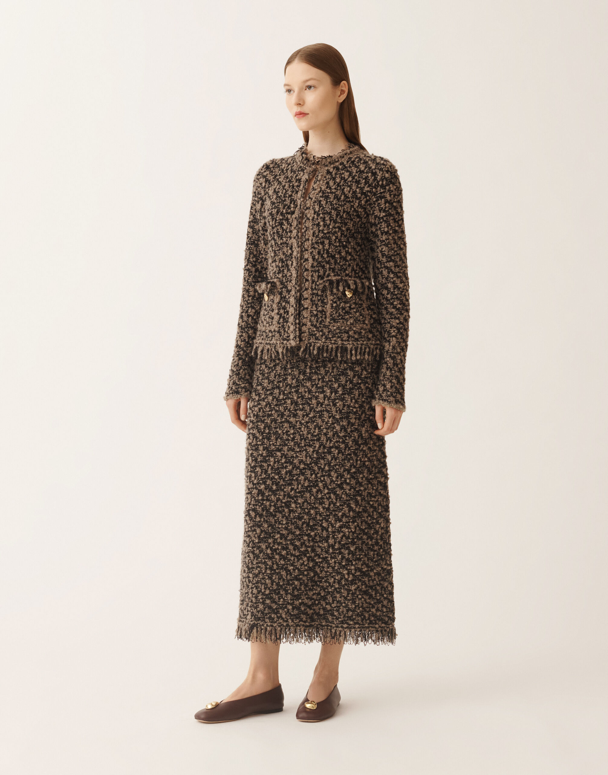 Fabiana Filippi Jacket in tweed and sequins, mud and black Brown GCD225F122L6290000