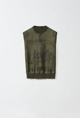 Fabiana Filippi PLATINUM SLEEVELESS SWEATER WITH FABULA MUNDI PRINTED FRONT BLACK CTD224F712D7710000