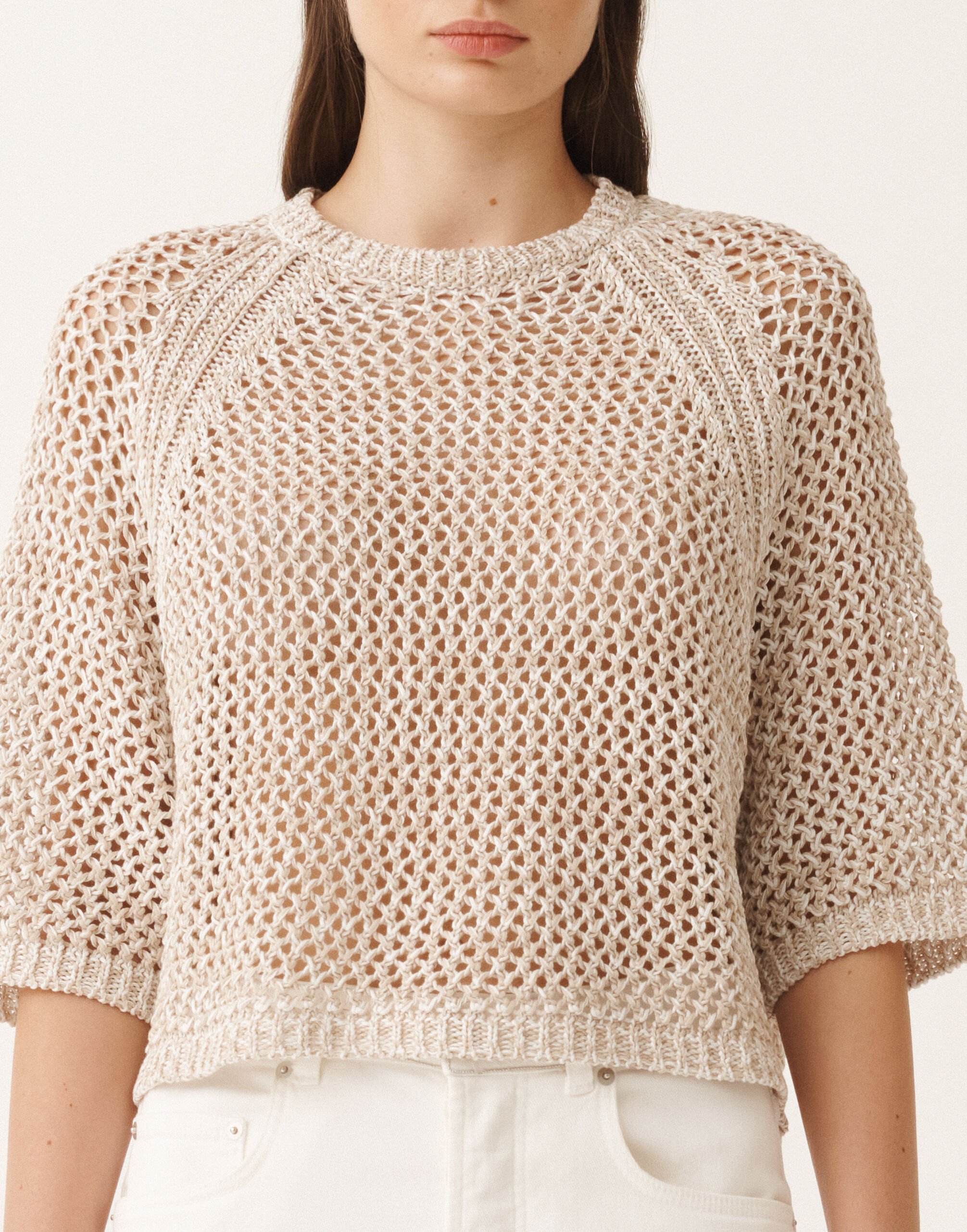 Fabiana Filippi Cape en mesh de coton, blanc et grège BLANC/GRIGE MAD275F117L3830000