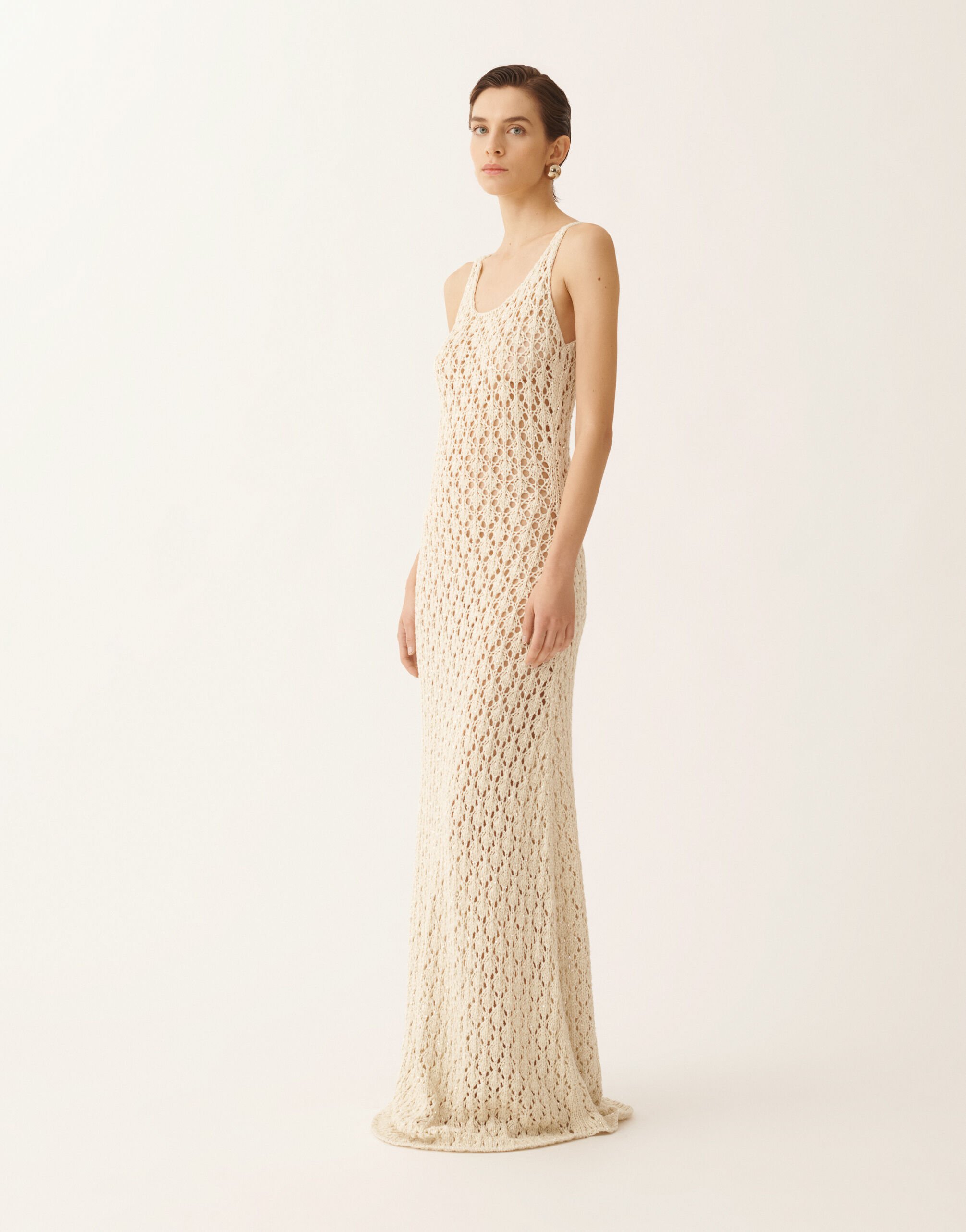 Fabiana Filippi Cotton ribbon dress with sequins, butter BUTTER ABD276F595M1020000