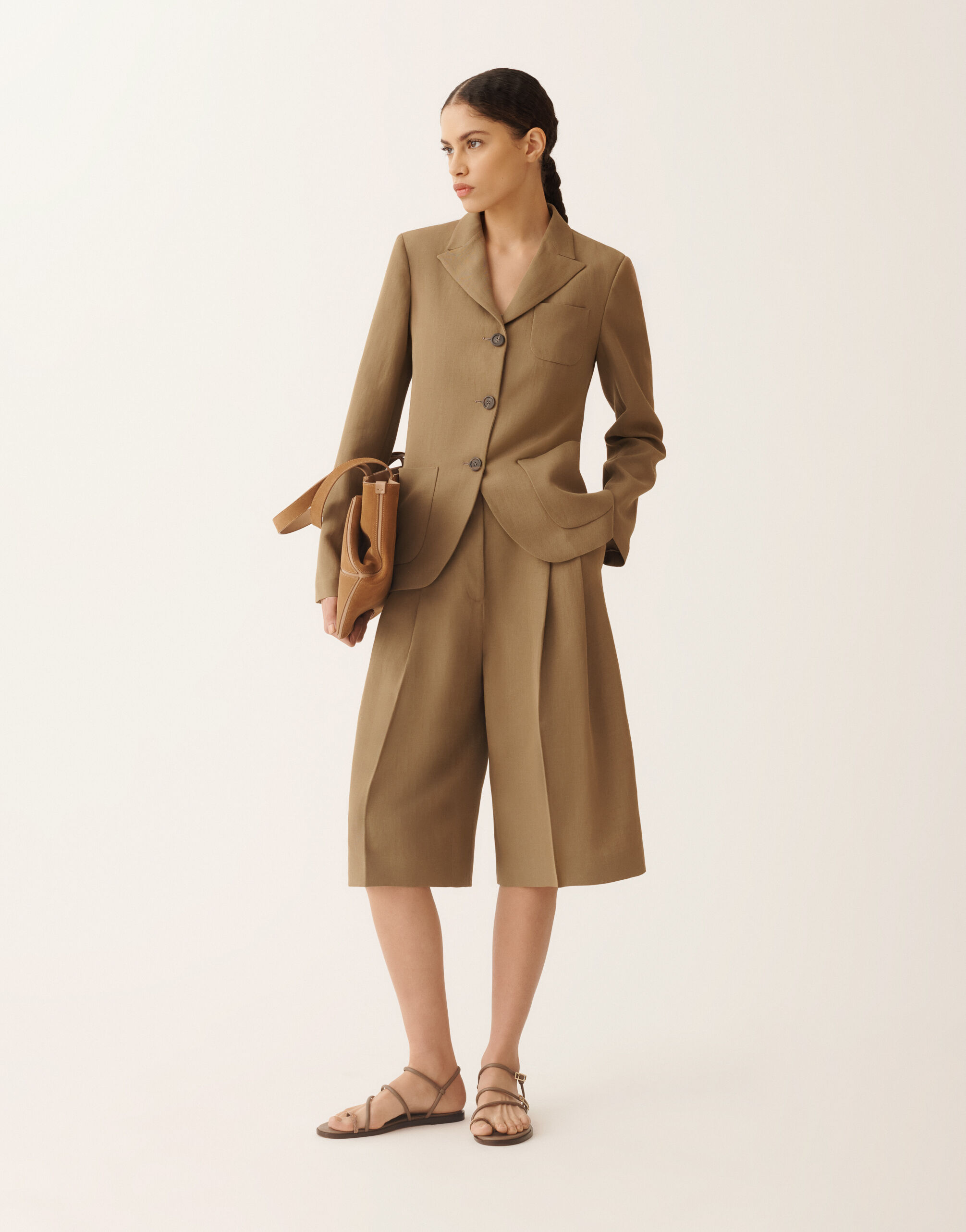 Jacket in fluid linen and viscose, mud for Women | Fabiana Filippi®