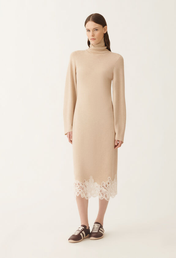 Fabiana Filippi Platinum dress with macramé lace, rope BEIGE ABD215F148L5190000