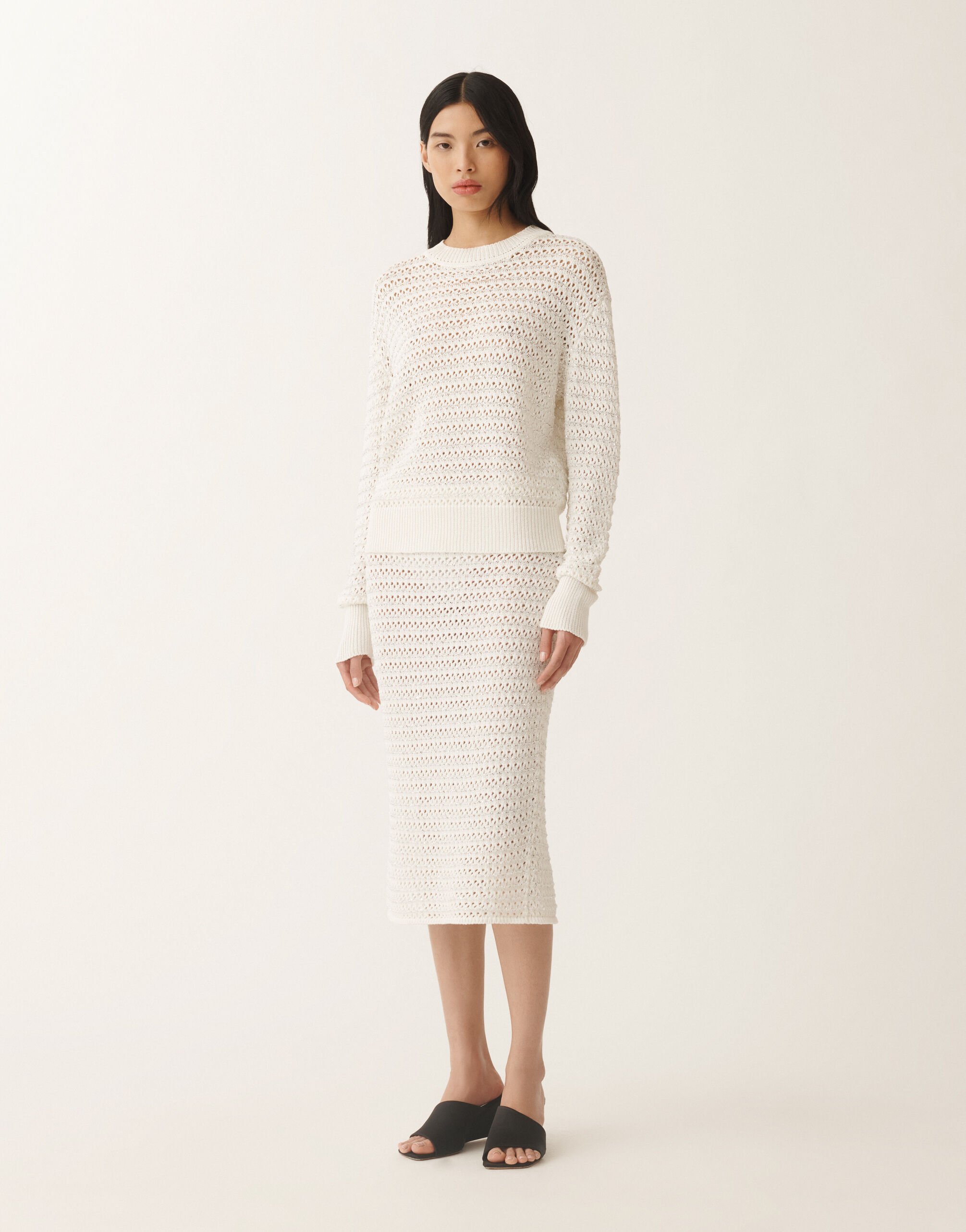 Fabiana Filippi Cotton sweater with sequins, white WHITE MAD275F570L3530000