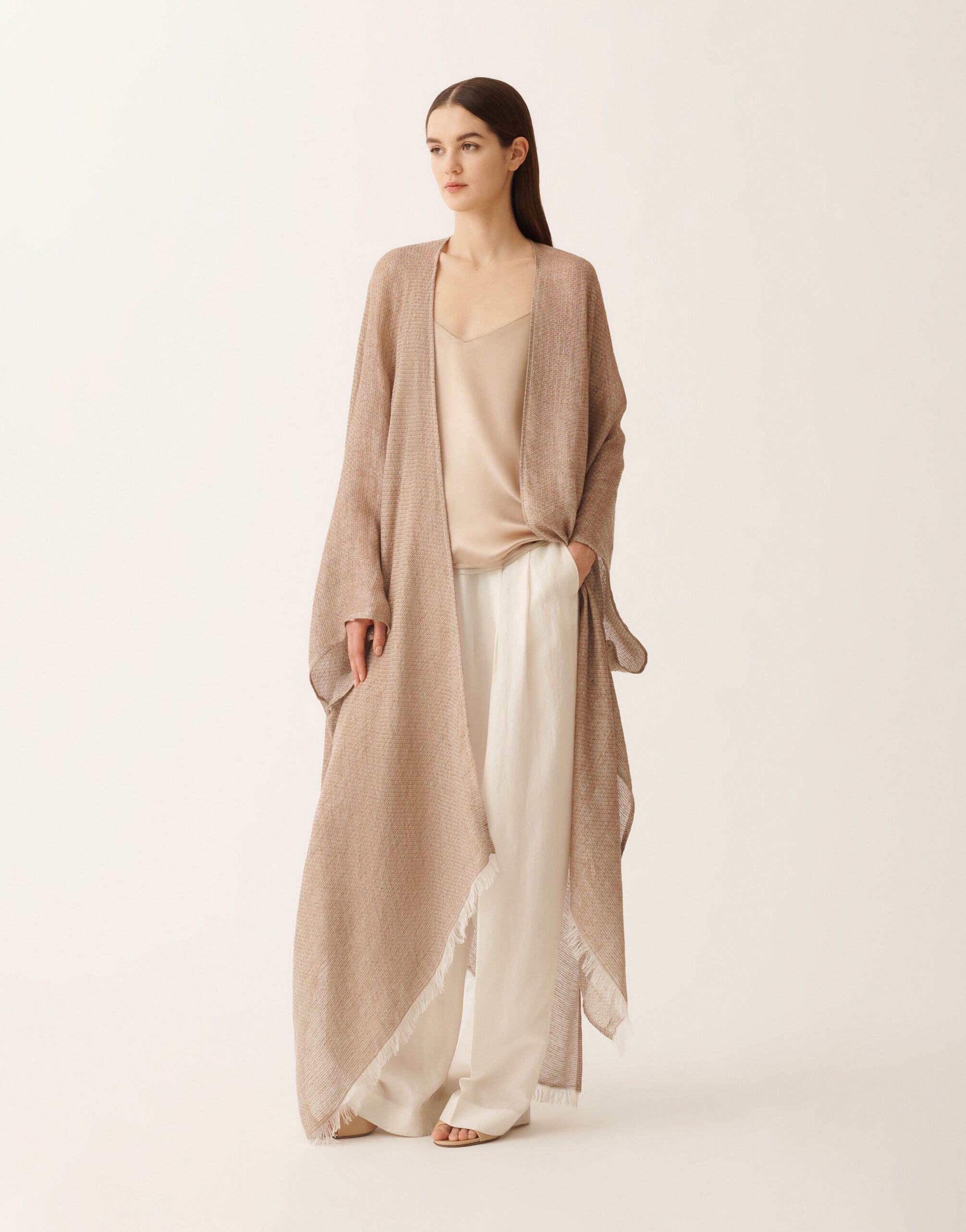 FABIANA FILIPPI シルクロングドレス　38 Linen and viscose kaftan with lurex, wicker for Women | Fabiana