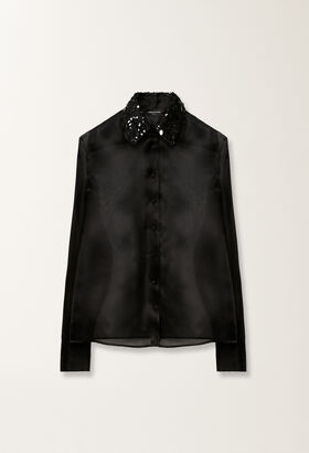 Fabiana Filippi Camicia lunga in organza ricamo paillettes, nero NERO CAD265F233L1850000