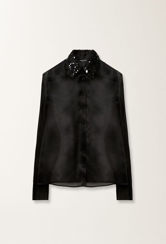 Fabiana Filippi ORGANZA BASI SHIRT WITH SEQUIN EMBROIDERED COLLAR BLACK CAD265F233L1850000