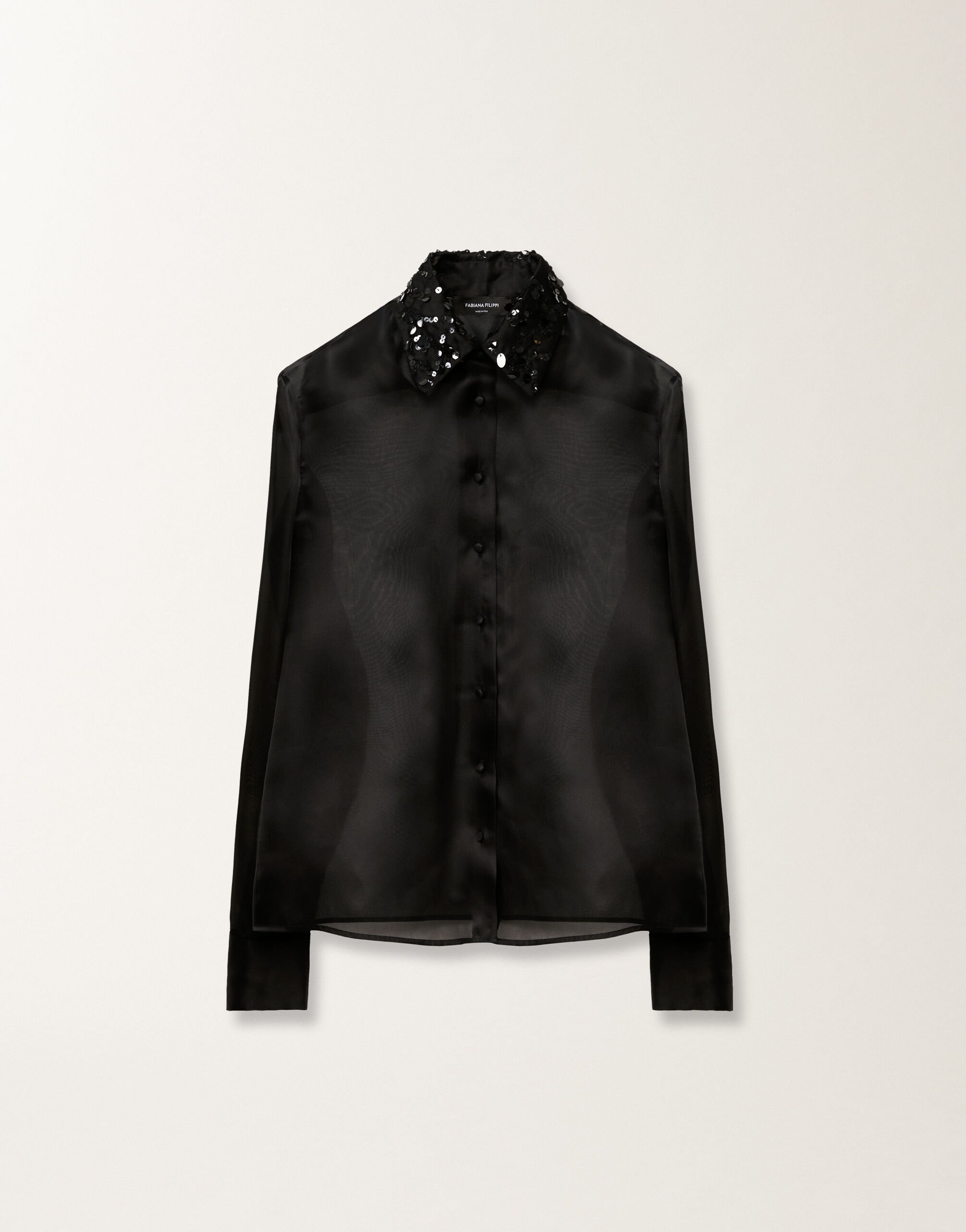 Fabiana Filippi Long organza shirt with sequin embroidery, black BLACK CAD265F233L1850000