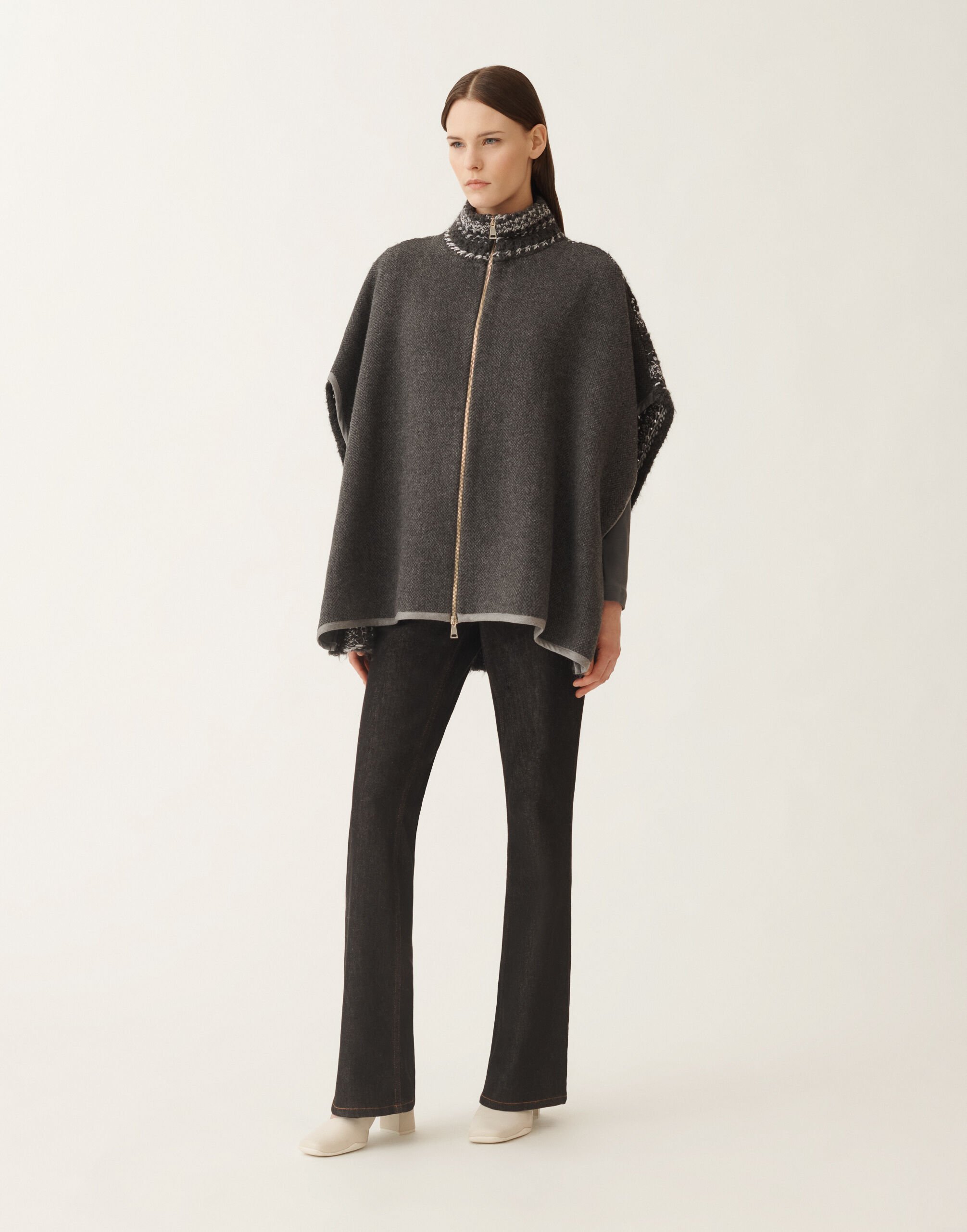 Fabiana Filippi Cape in soft double chevron, grey Grey CTD225F726L7020000