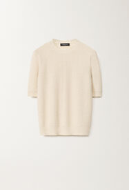 Fabiana Filippi Pullover aus Baumwolle und Leinen mit Pailletten, vanillefarben WEISS MAD265F490D2730000