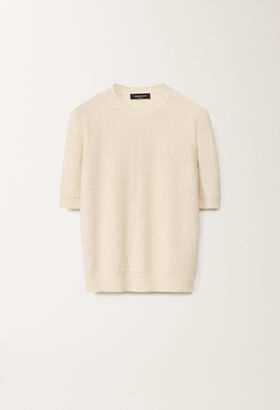 Fabiana Filippi Pullover aus Baumwolle und Leinen mit Pailletten, vanillefarben WEISS MAD265F490D2730000