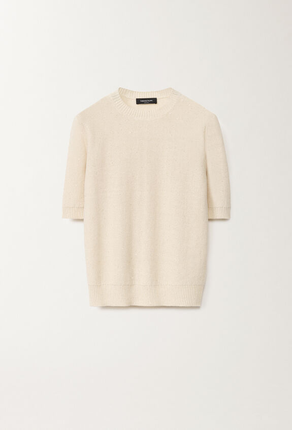 Fabiana Filippi Cotton and linen sweater with sequins, vanilla WHITE MAD265F490D2730000